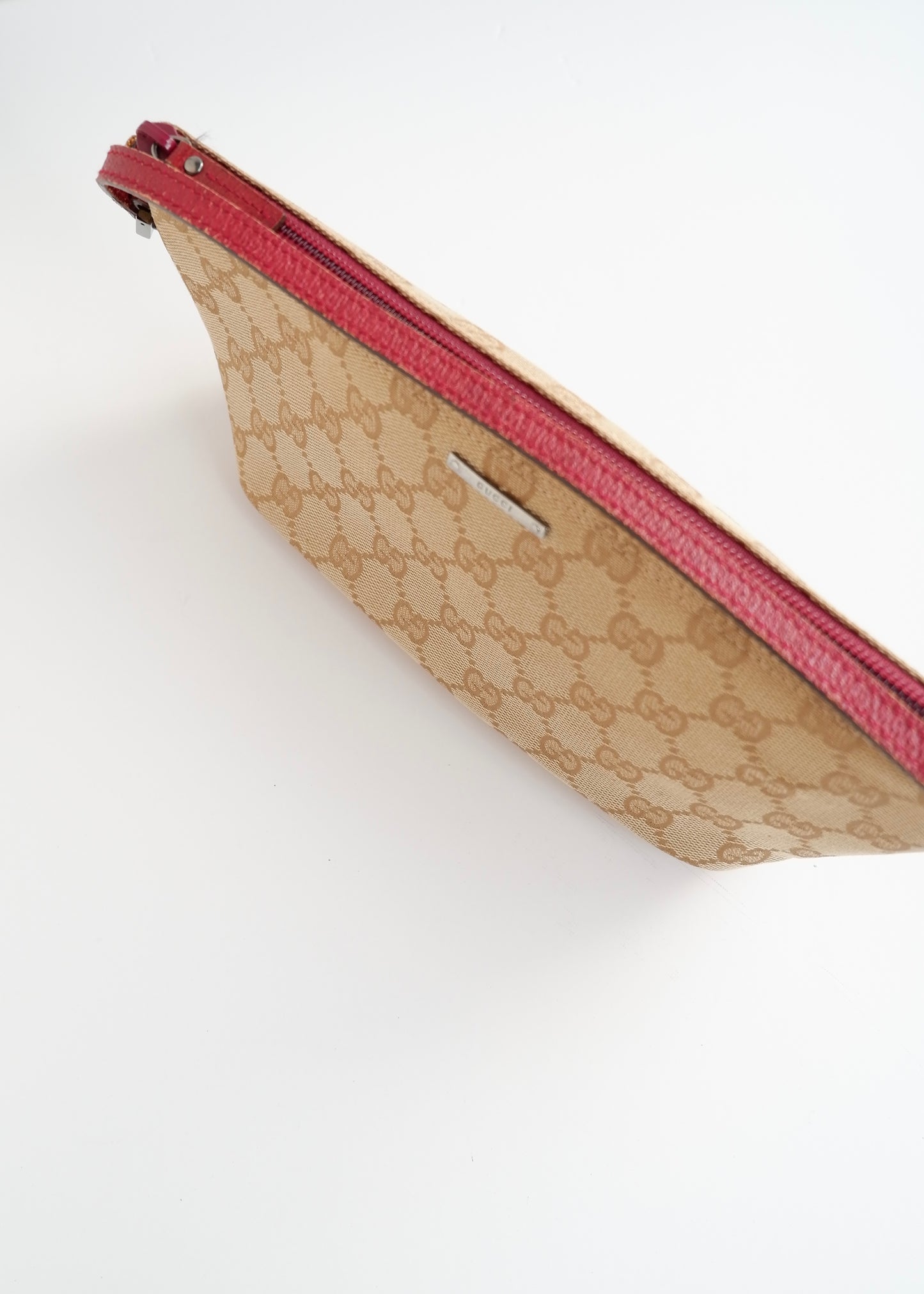 Authentic Preowned Gucci Beige/Burgundy Boat Pochette