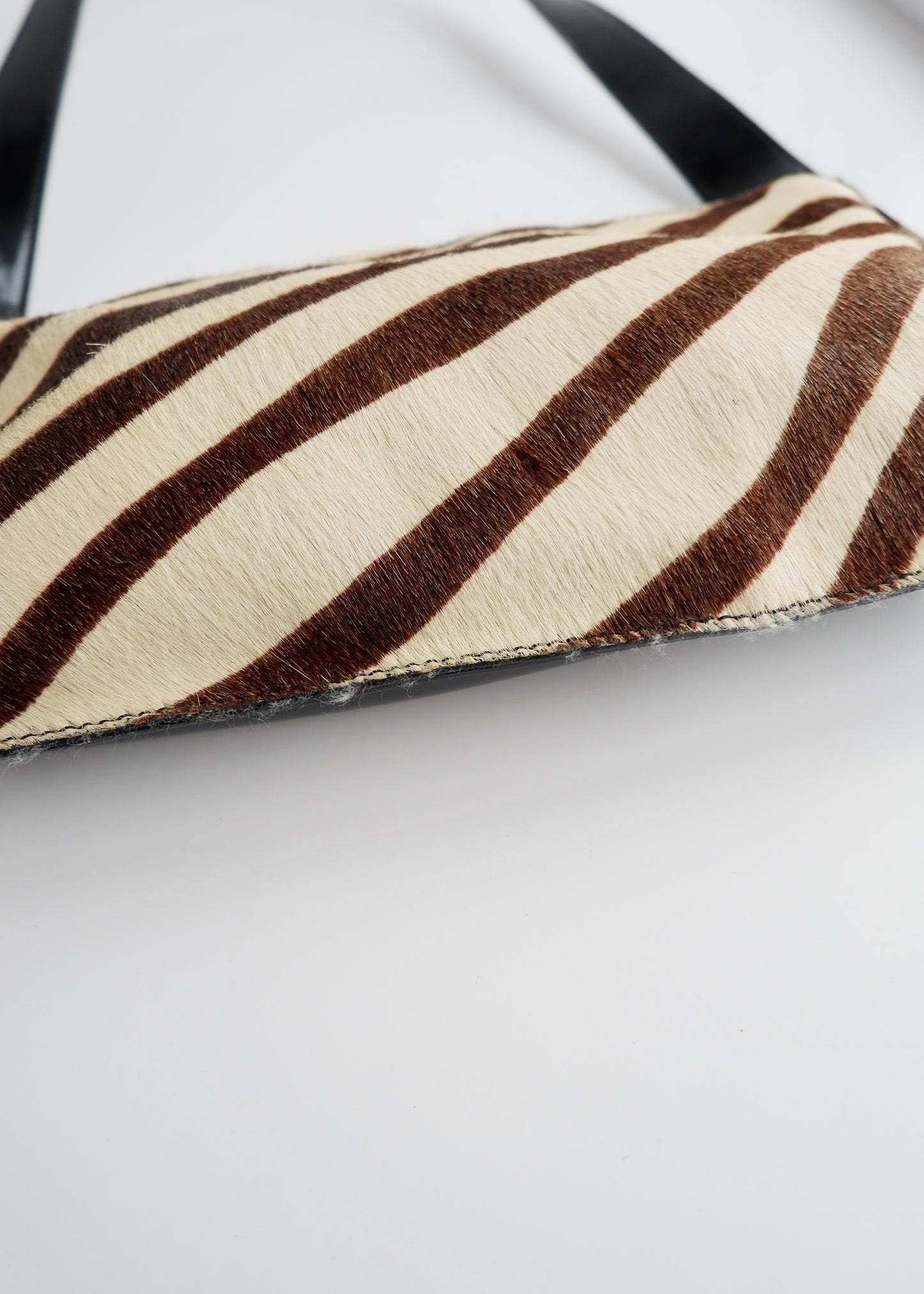 Authentic Preowned Furla Black/Brown/Cream Zebra Print Leather/Pony Hair Bag