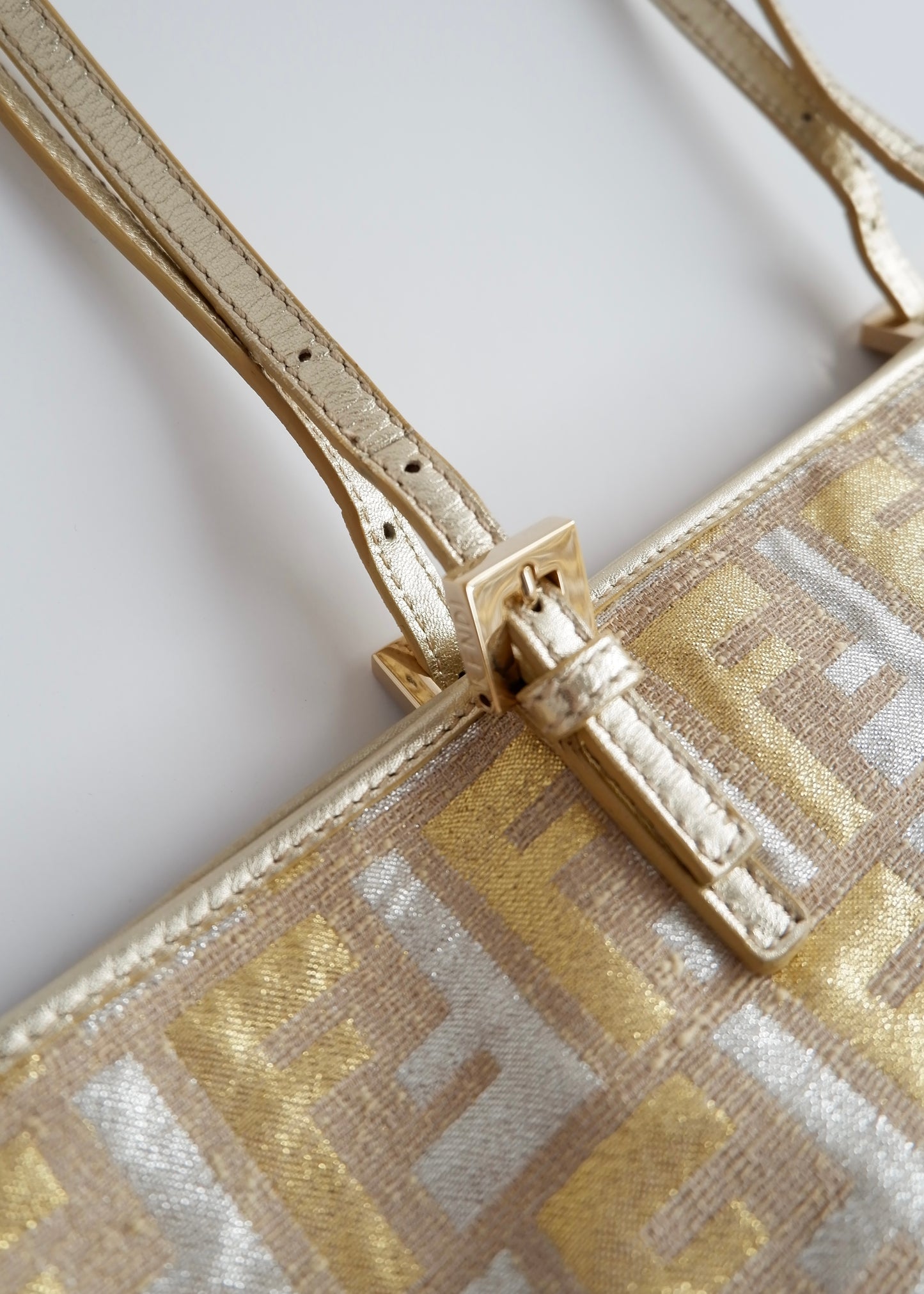 Authentic Preowned Fendi Gold/ Silver Canvas Zucca Tote Bag