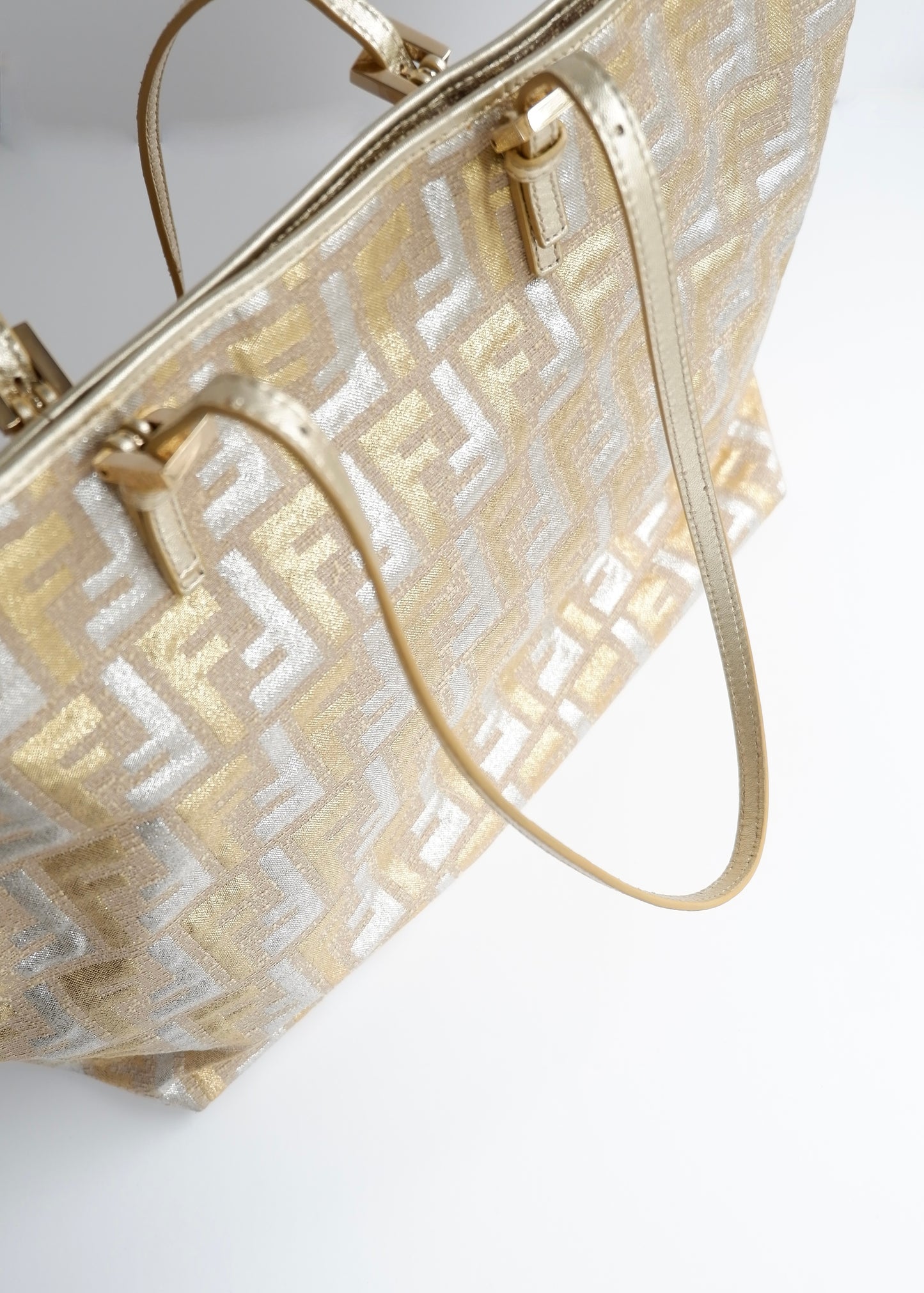 Authentic Preowned Fendi Gold/ Silver Canvas Zucca Tote Bag