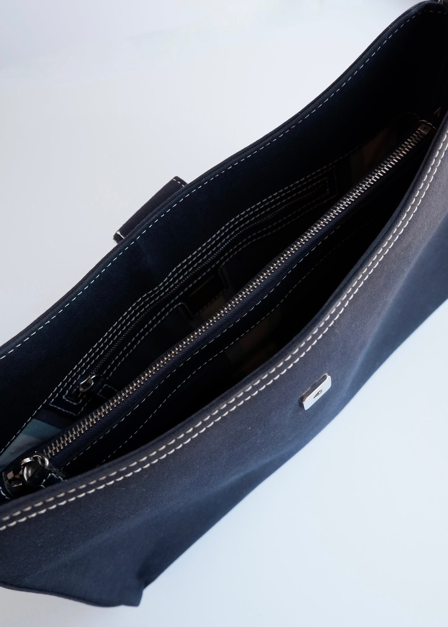 Authentic Preowned Fendi Navy Denim/Canvas Large Shoulder Bag