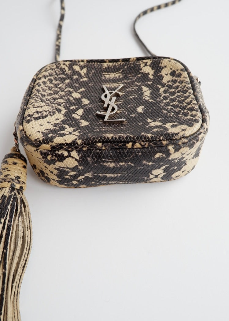 Authentic Preowned Saint Laurent YSL Python Print Small Tassel Crossbody Bag