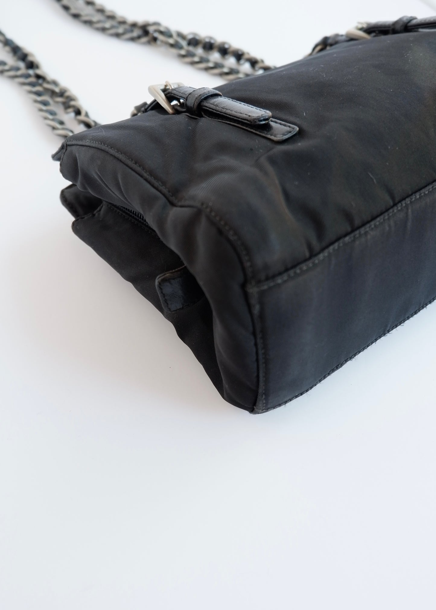 Authentic Preowned Prada Black Nylon/ Leather Metal Chain Shoulder Bag