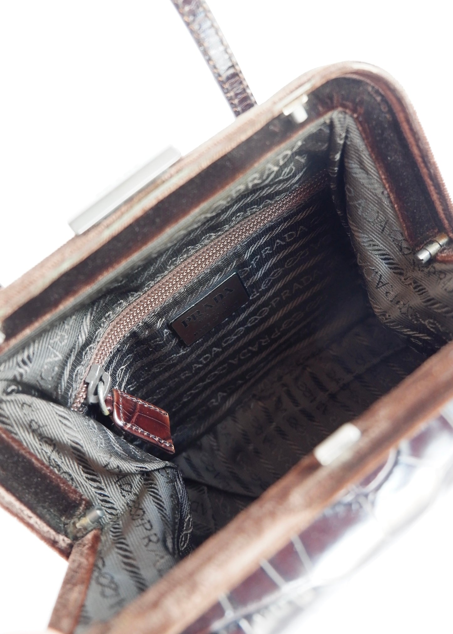Authentic Preowned Vintage Prada Brown Leather/Velvet Top Handle Bag