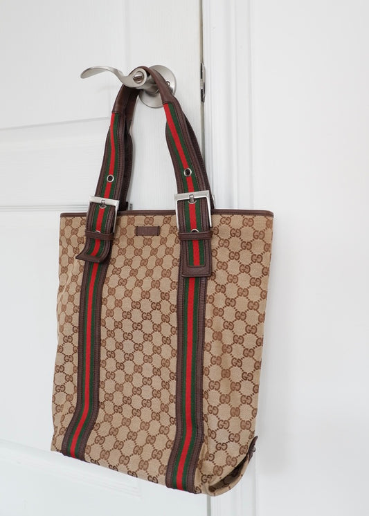 Authentic Preowned Gucci GG Cavnas Sherry Line Tote Bag