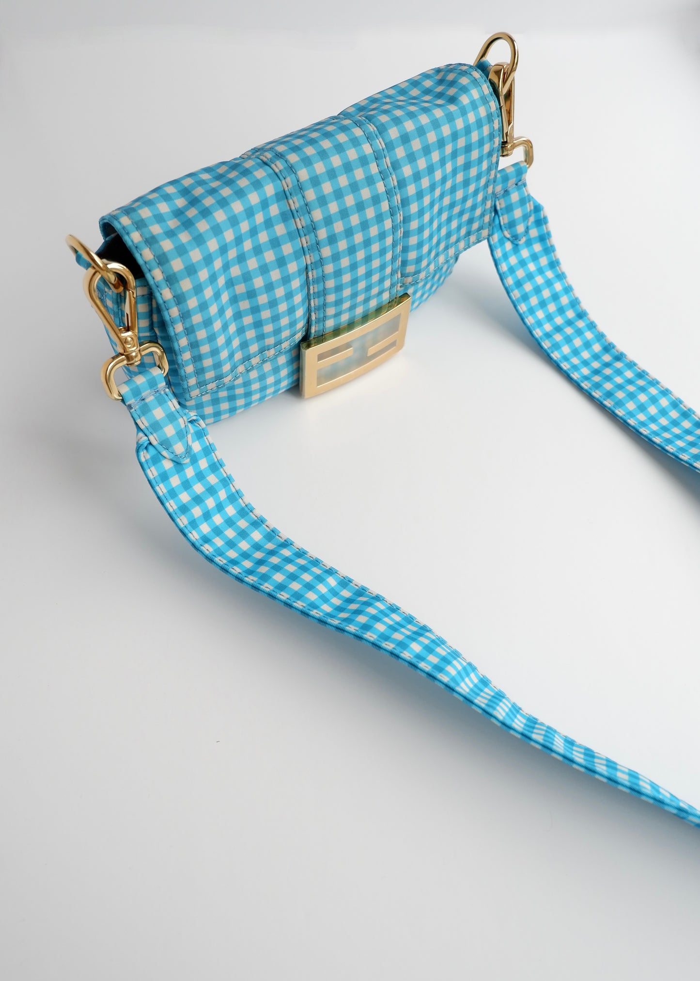 Authentic Preowned Fendi Blue Gingham Nylon Two Way Bag