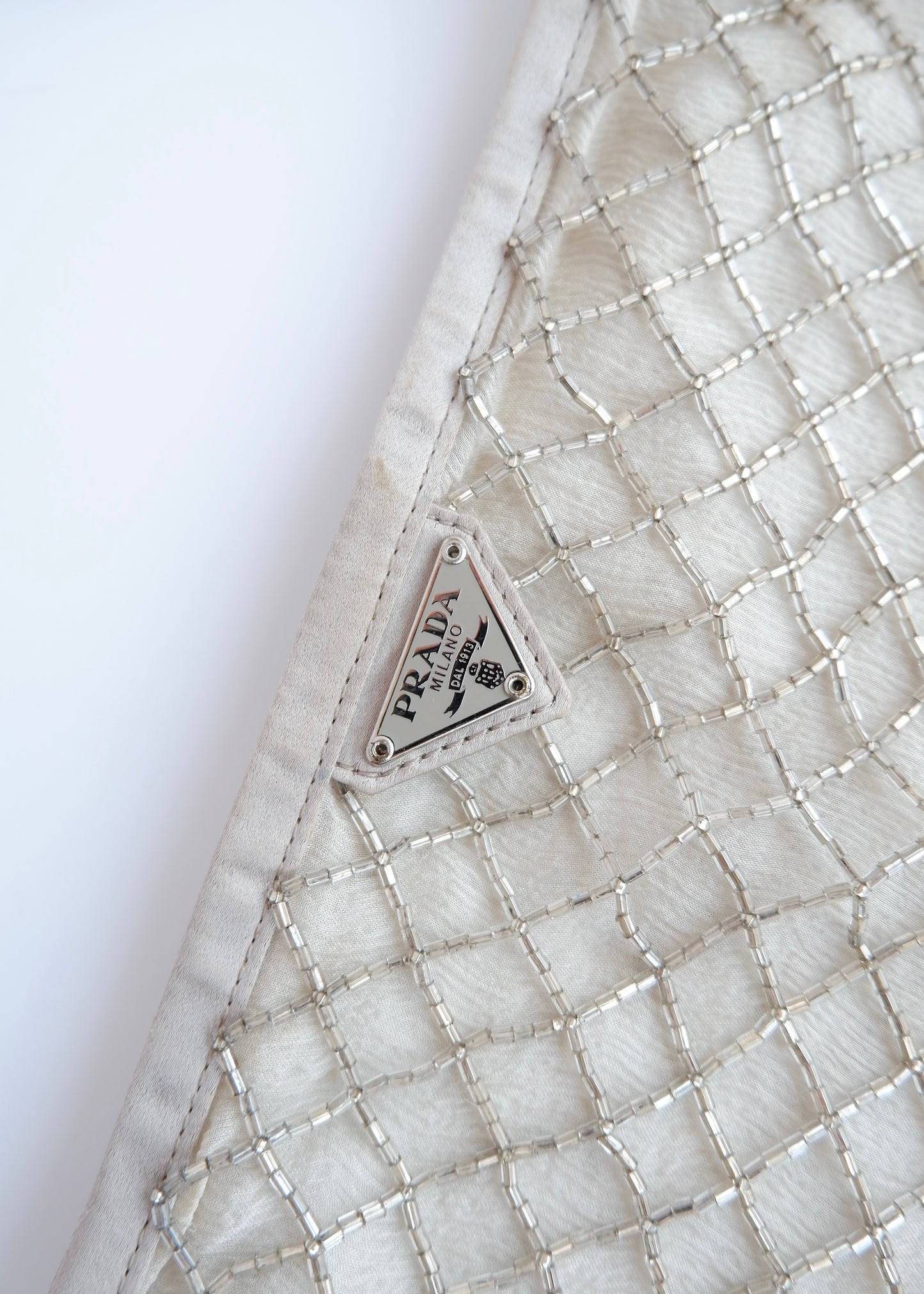 Authentic Preowned Prada Champagne Satin Beaded Shoulder Bag
