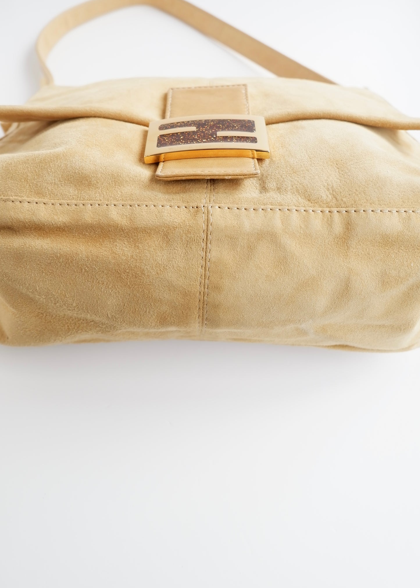 Authentic Preowned Fendi Beige Suede Mamma Baguette Shoulder Bag