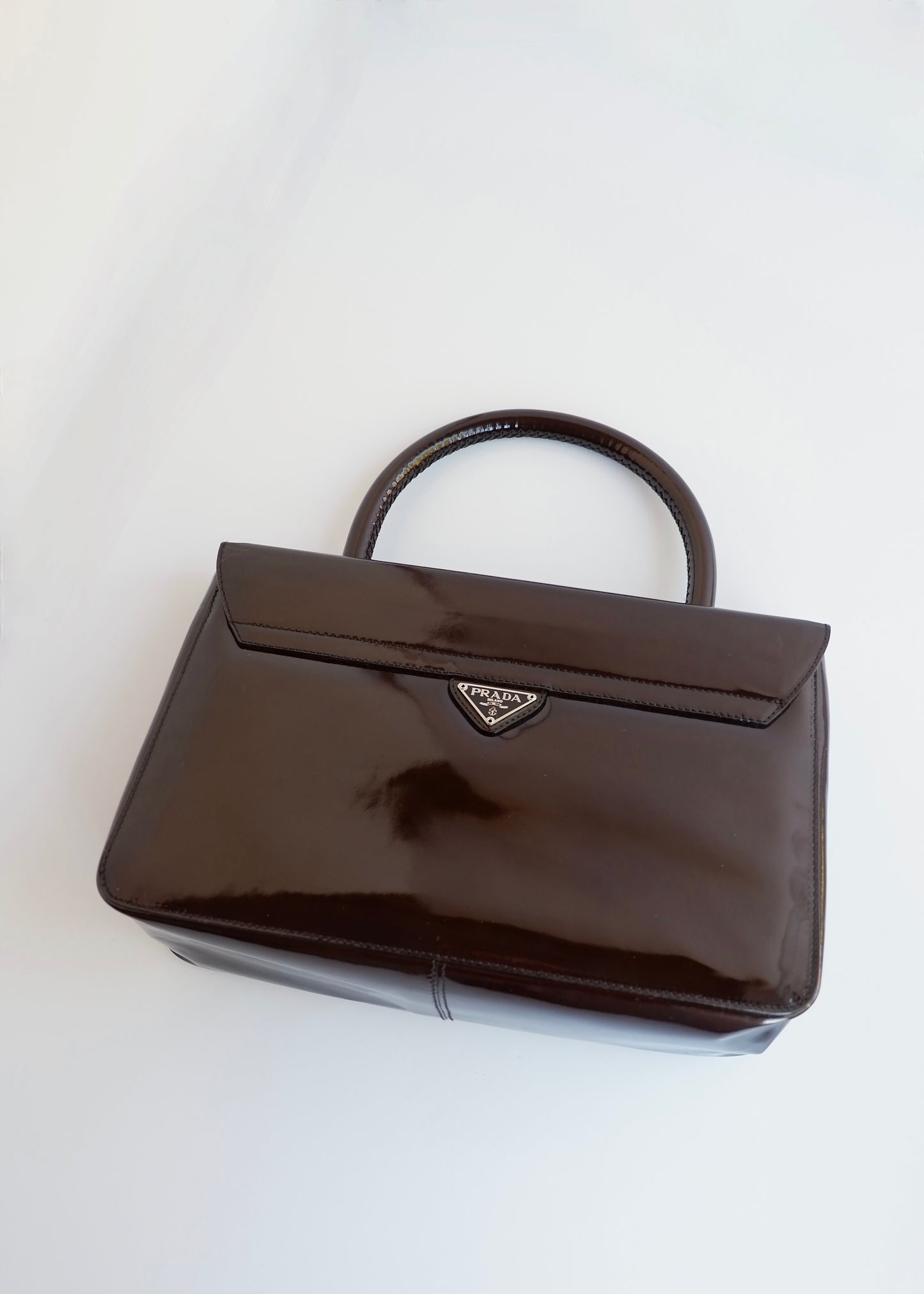 Authentic Preowned Prada Brown Patent Leather Top Handle Bag