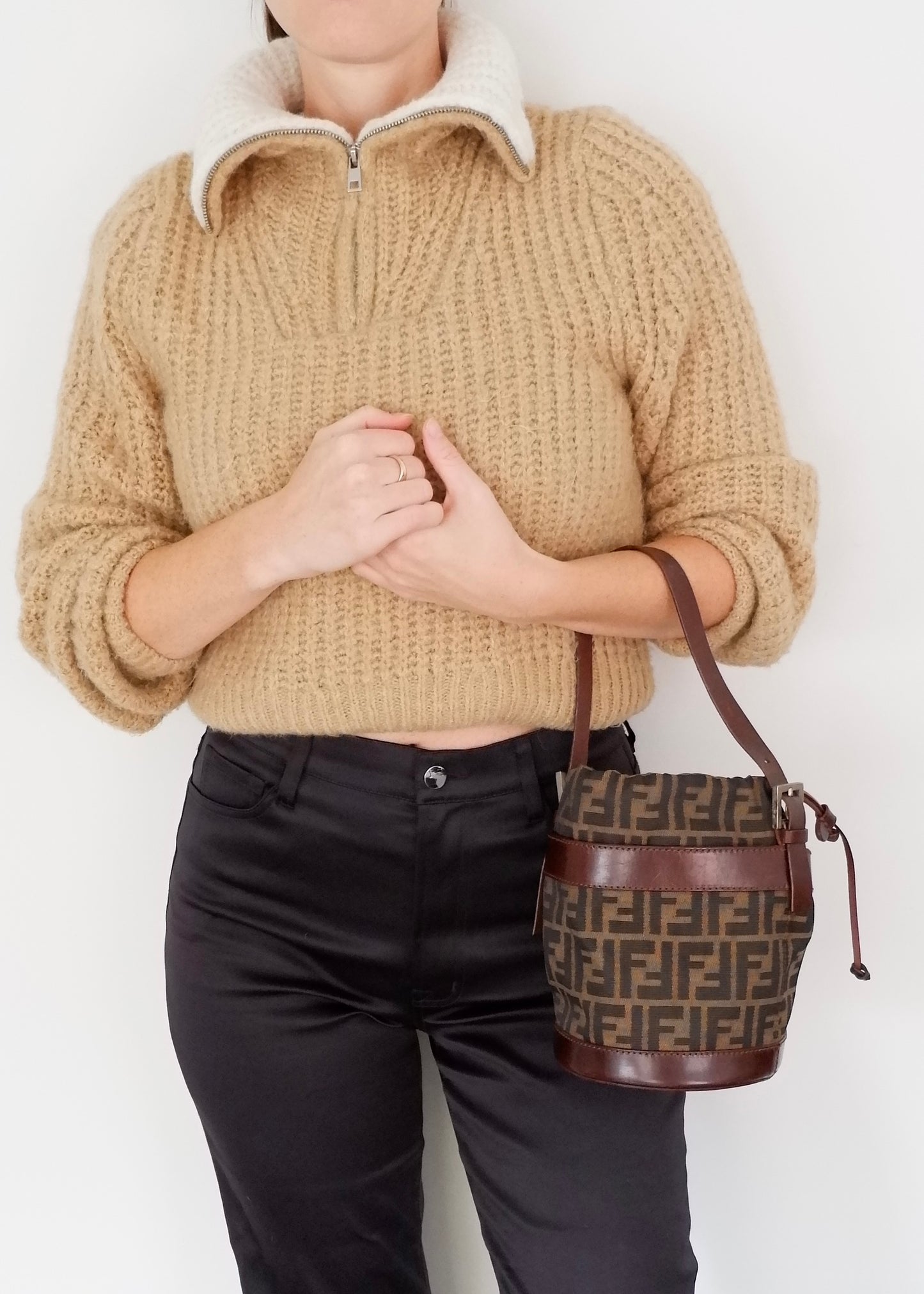 Authentic Preowned Vintage Fendi Brown Zucca Bucket Handbag