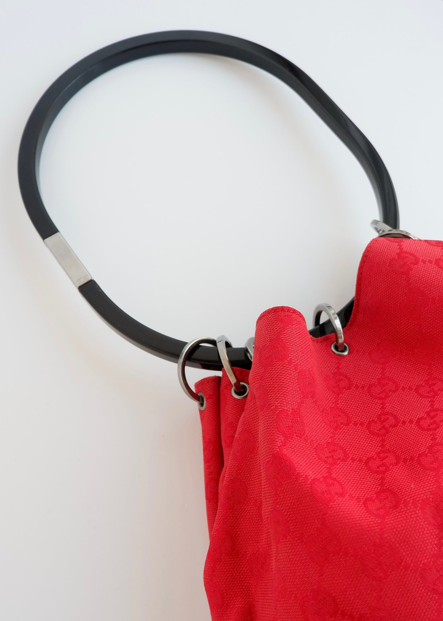 Authentic Preowned Gucci Red GG Canvas Hoop Shoulder Bag