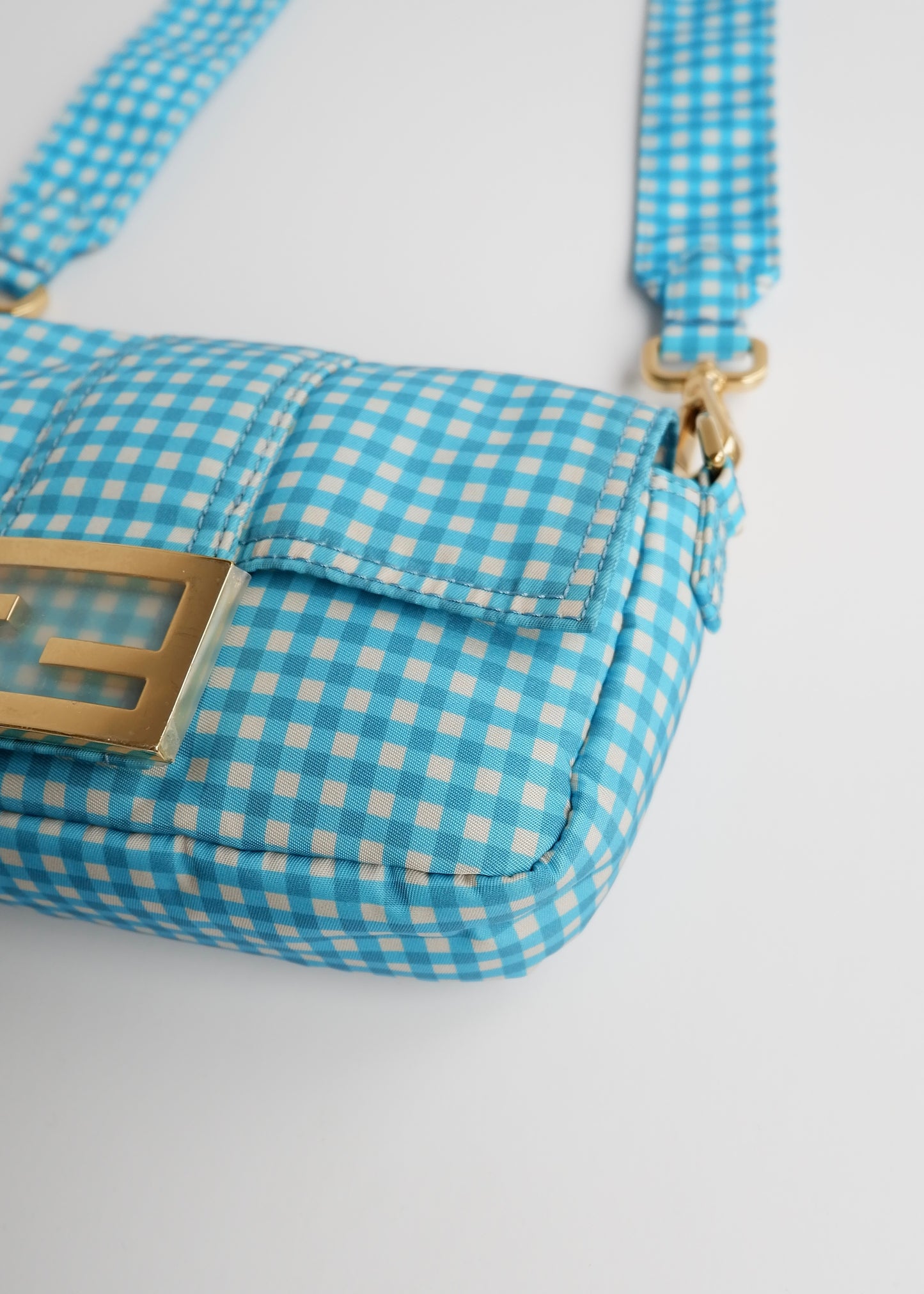 Authentic Preowned Fendi Blue Gingham Nylon Two Way Bag