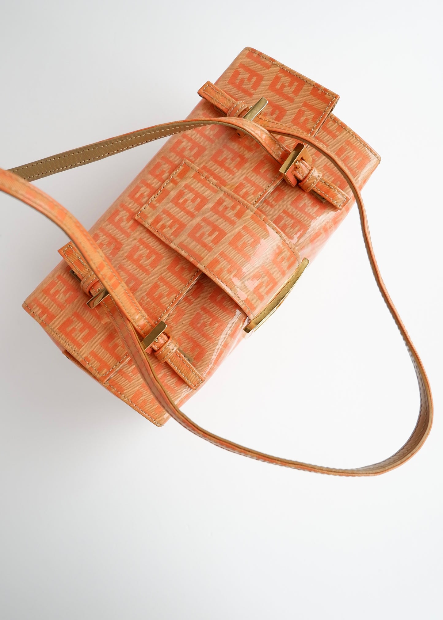 Authentic Preowned Vintage Fendi Orange Zucchino Coated Canvas Shoulder Bag