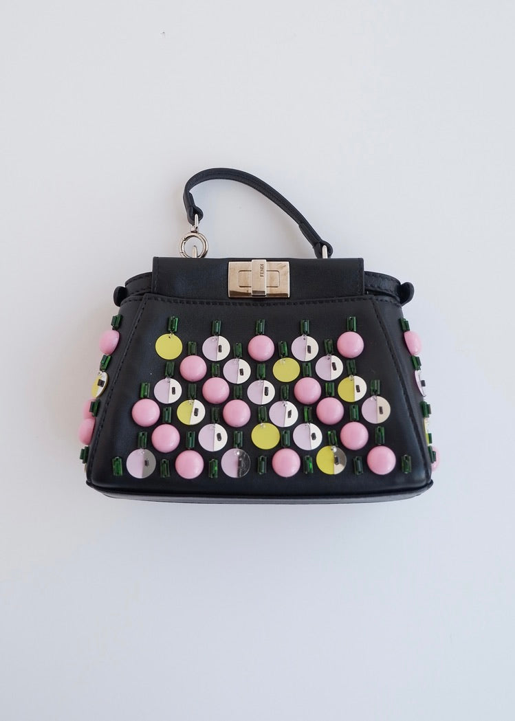 Authentic Preowned Fendi Black Multi Color Beaded Micro Peekaboo handbag
