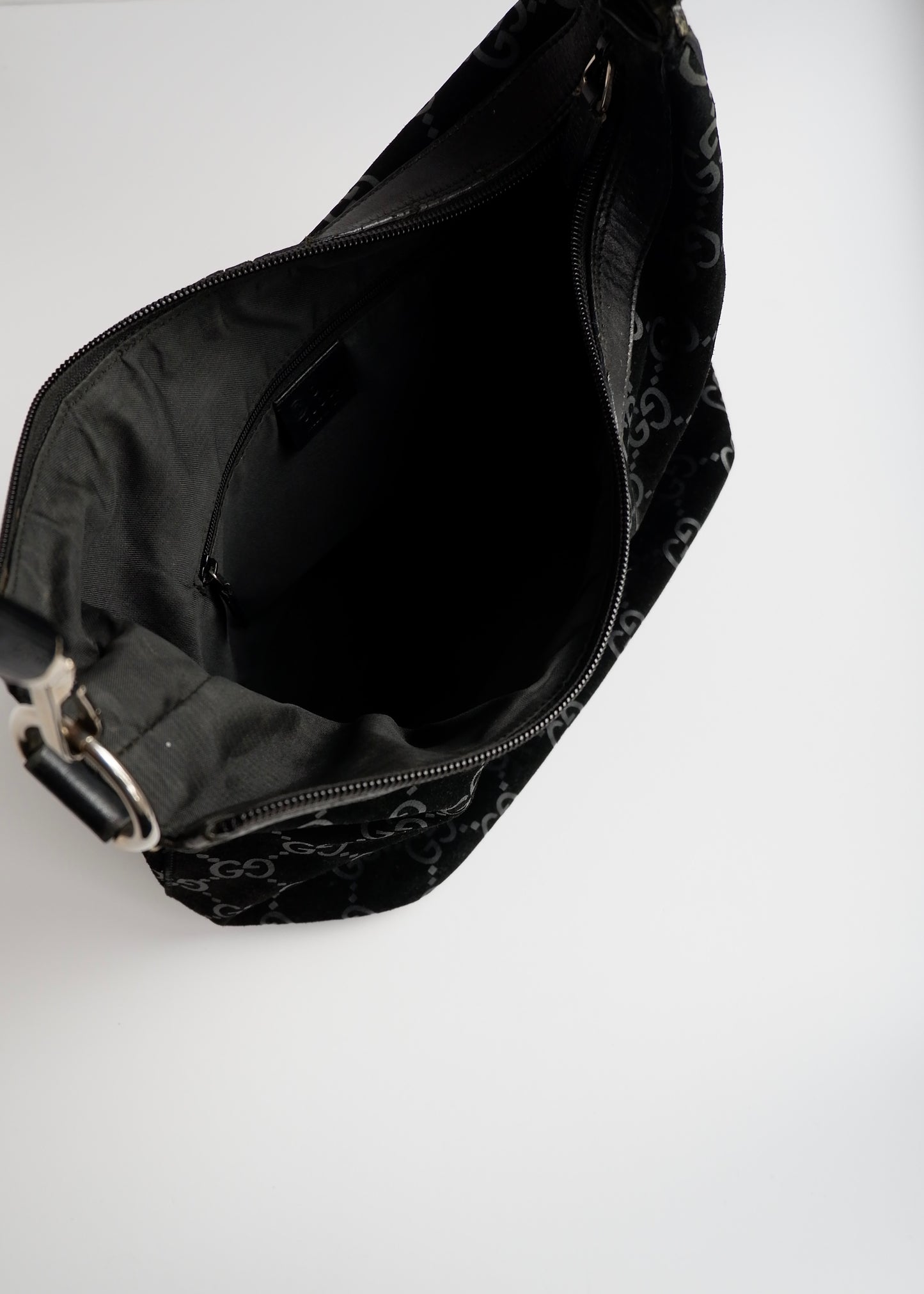 Authentic Preowned Gucci Black Suede Bamboo Handle Shoulder Bag