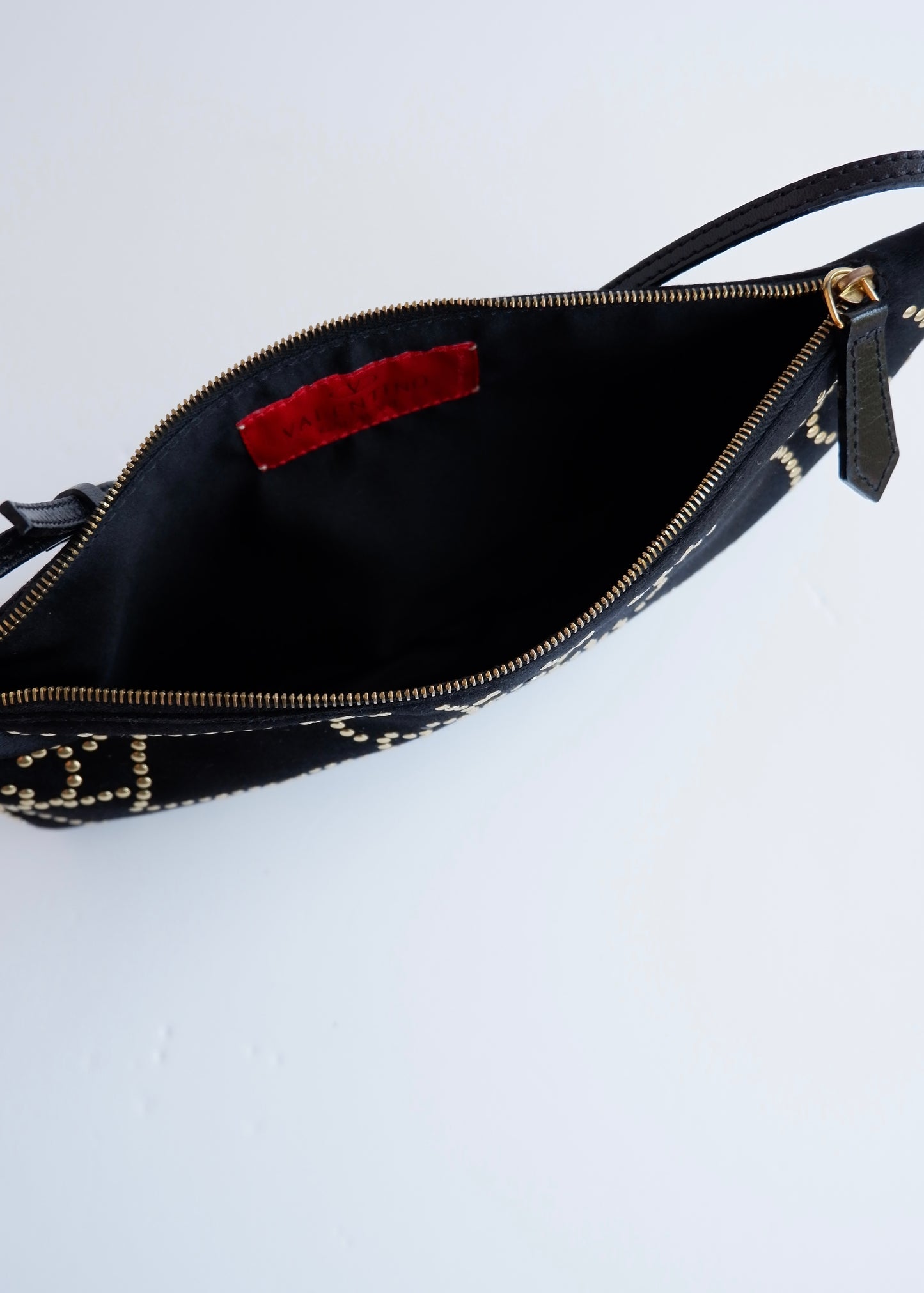 Authentic Preowned Valentino Black Satin Gold Studded Shoulder Bag
