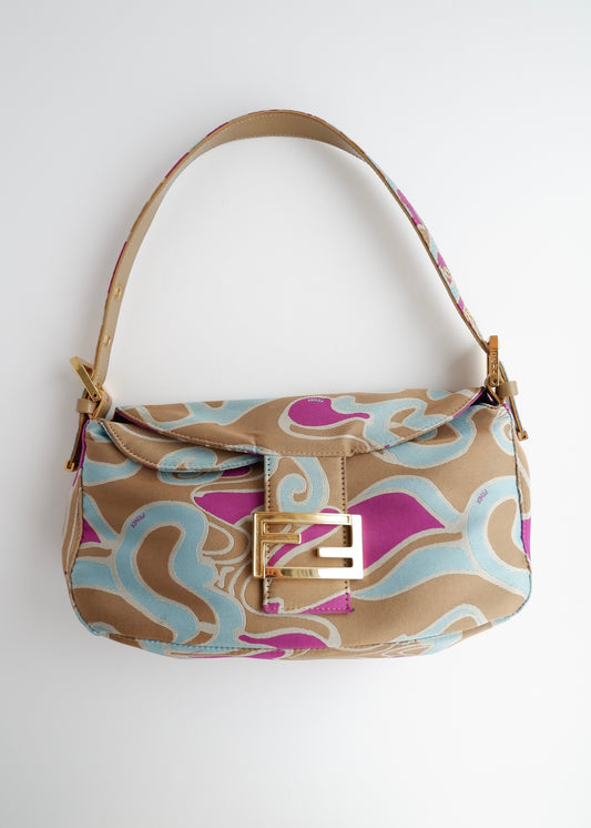 Authentic Preowned Fendi Psychedelic Swirl Multi Color Baguette Shoulder Bag