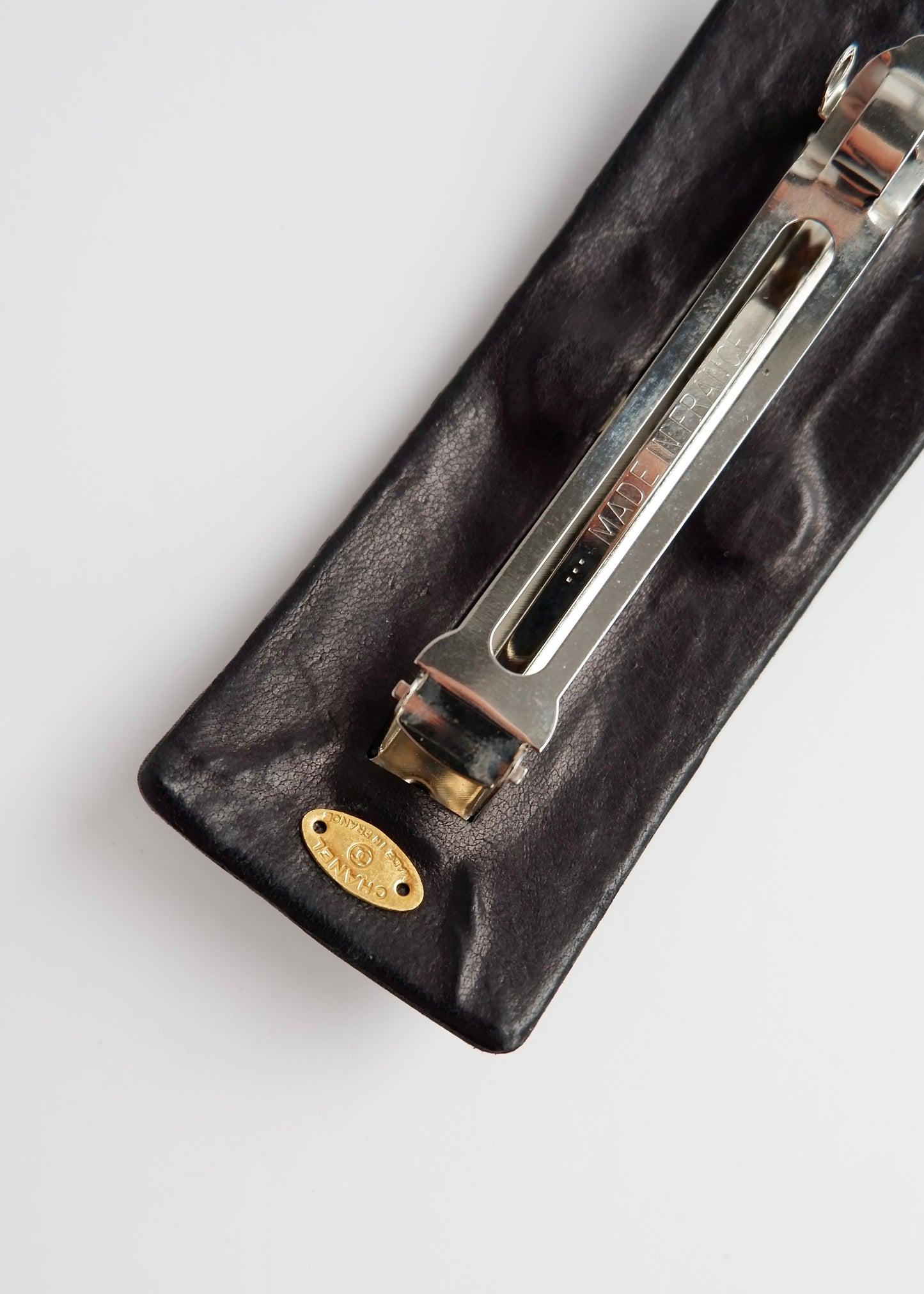 Authentic Preowned Chanel Black Satin Gold CC Logo Hair Beret