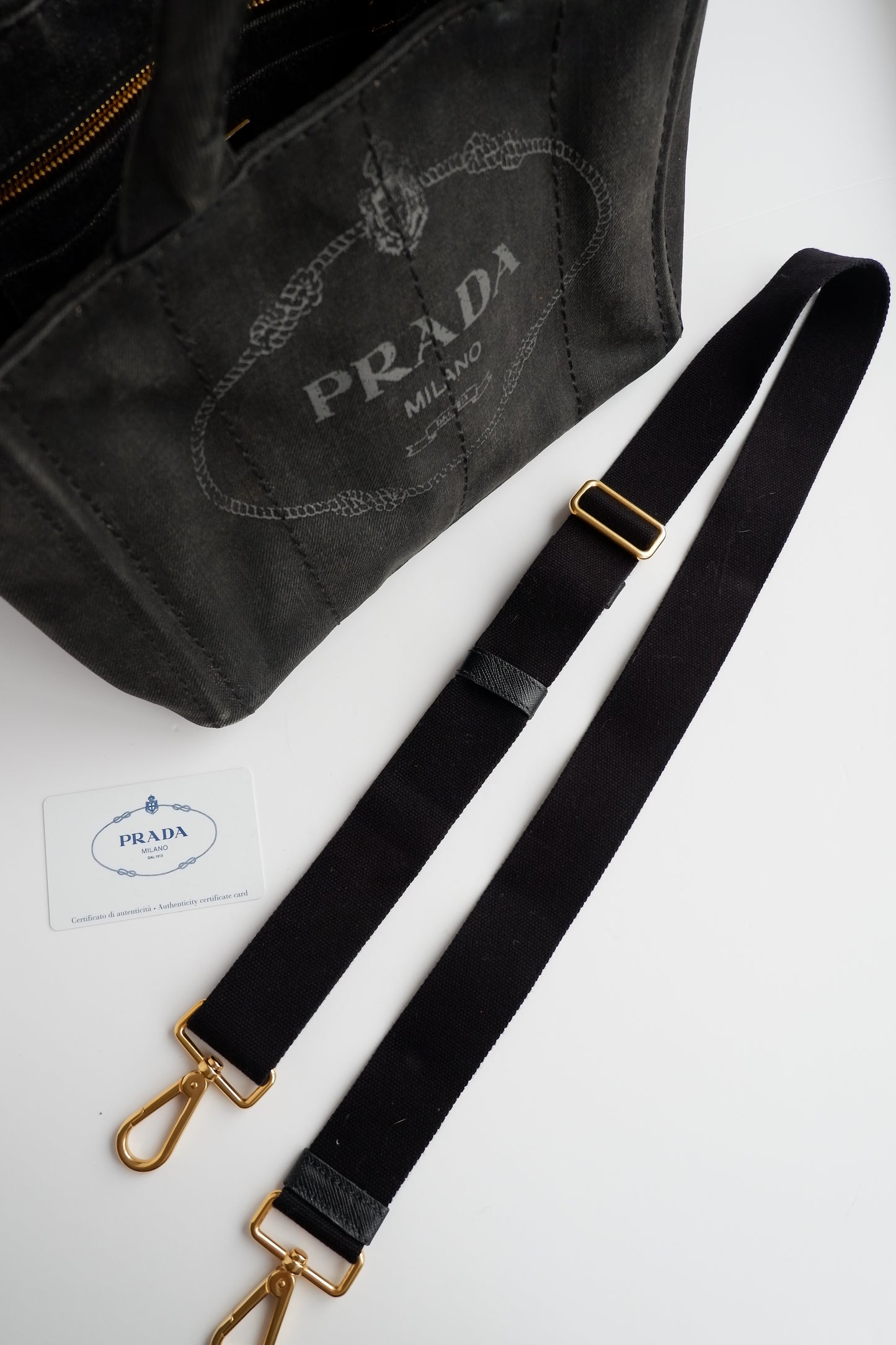 Authentic Preowned Prada Black Denim Canapa Tote w/ Strap
