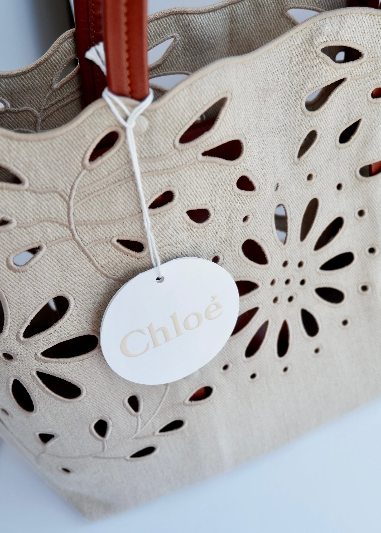 Authentic Preowned Chloe Beige Linen Calfskin Large Kamilla North-South Tote