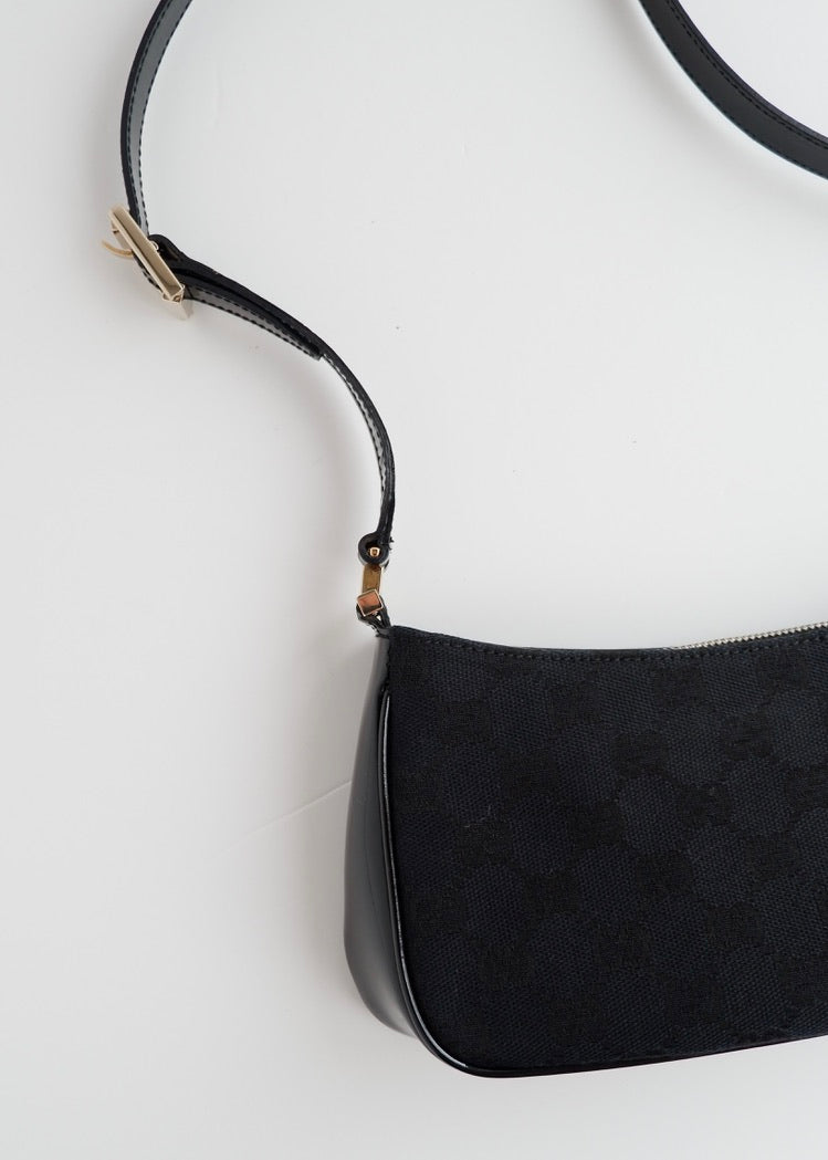 Authentic Preowned Gucci Black GG Canvas Patent Leather Shoulder Bag