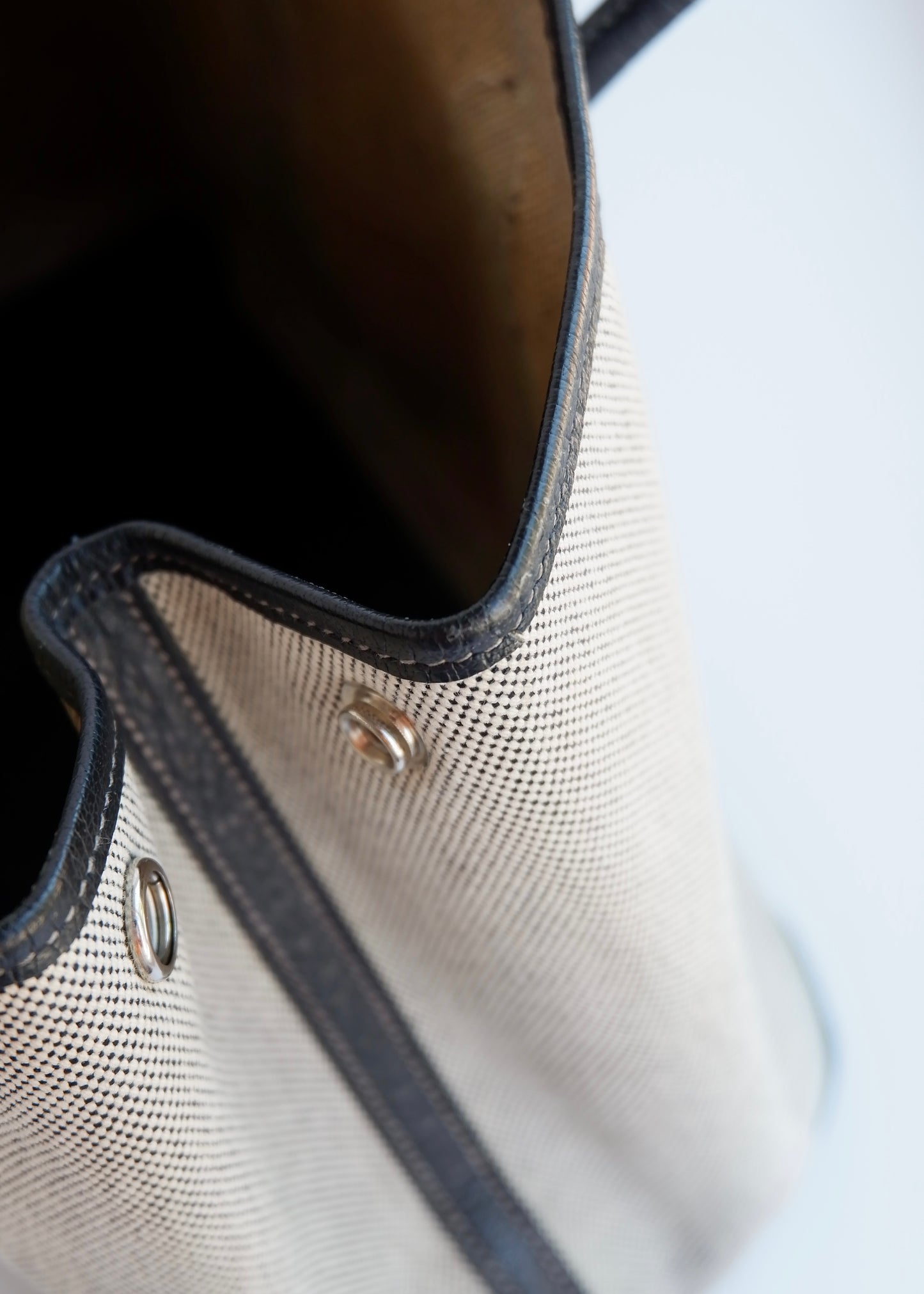 Authentic Preowned Hermes Black/Gray Leather/Canvas Garden Party Tote