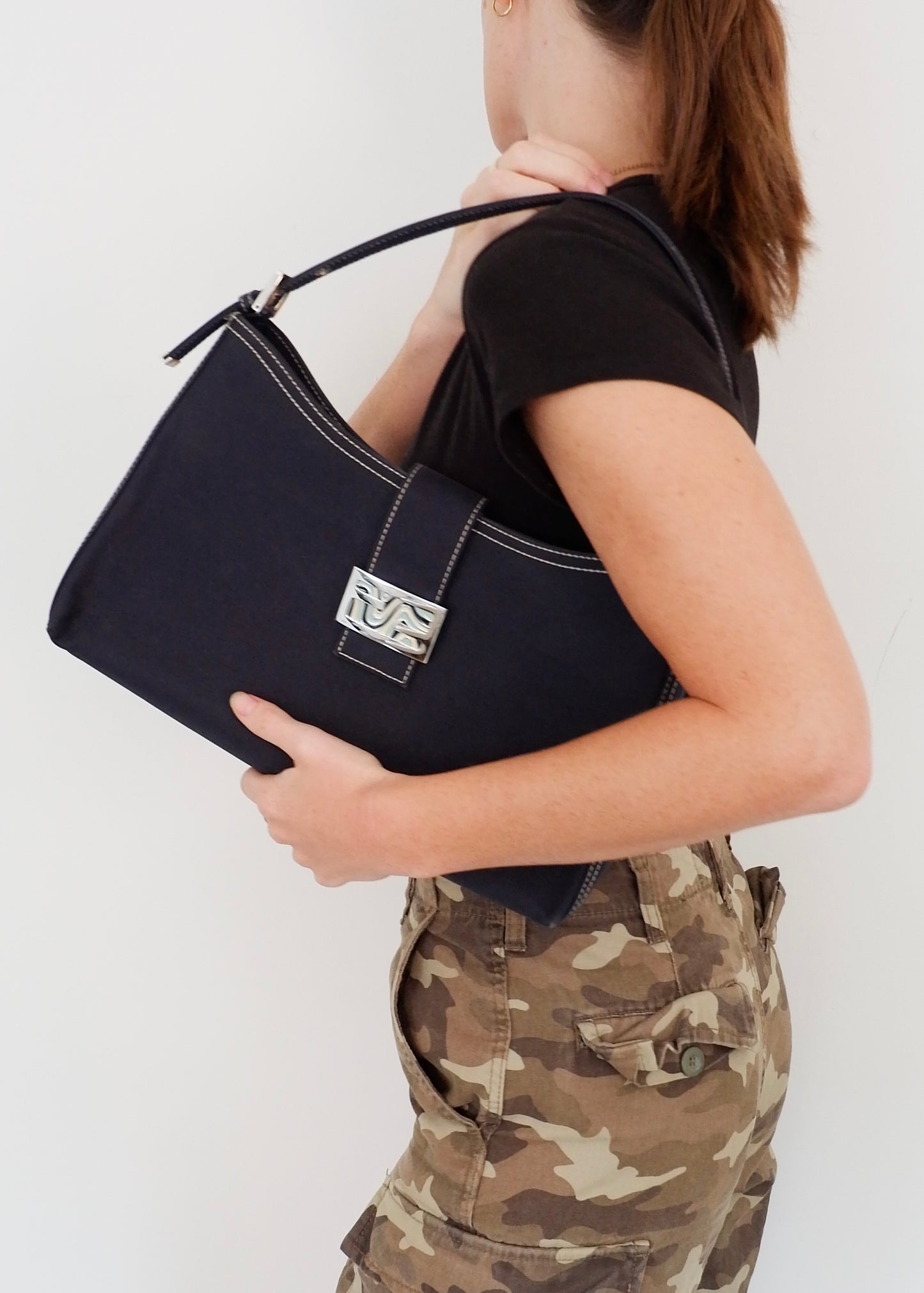 Authentic Preowned Fendi Navy Denim/Canvas Large Shoulder Bag