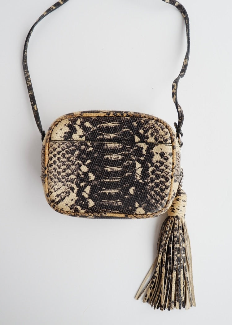 Authentic Preowned Saint Laurent YSL Python Print Small Tassel Crossbody Bag
