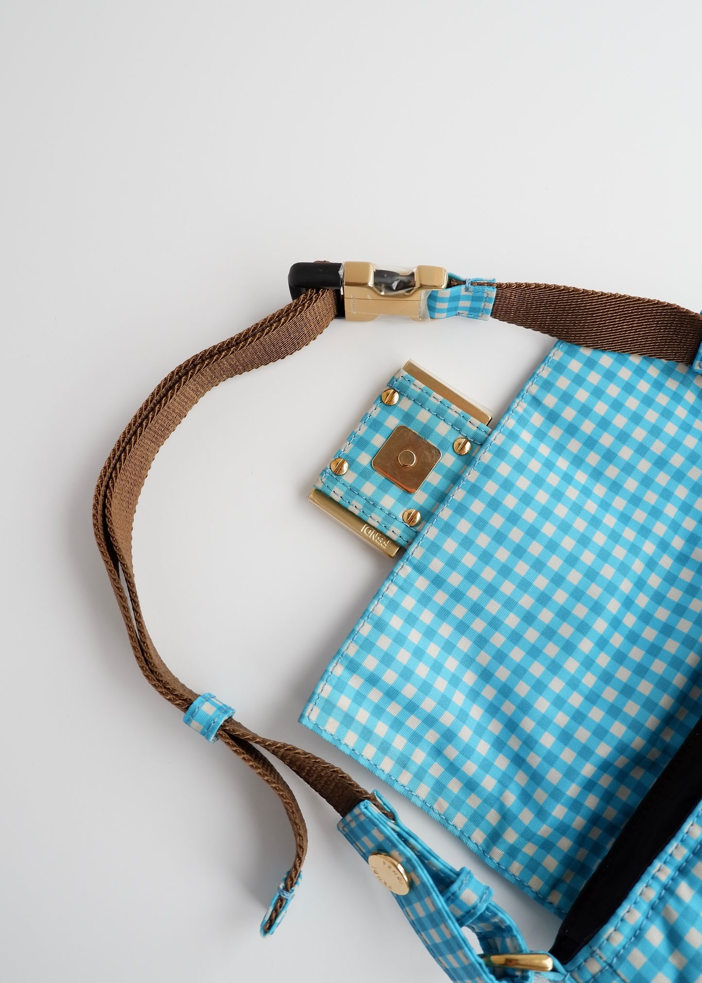 Authentic Preowned Fendi Blue Gingham Nylon Two Way Bag