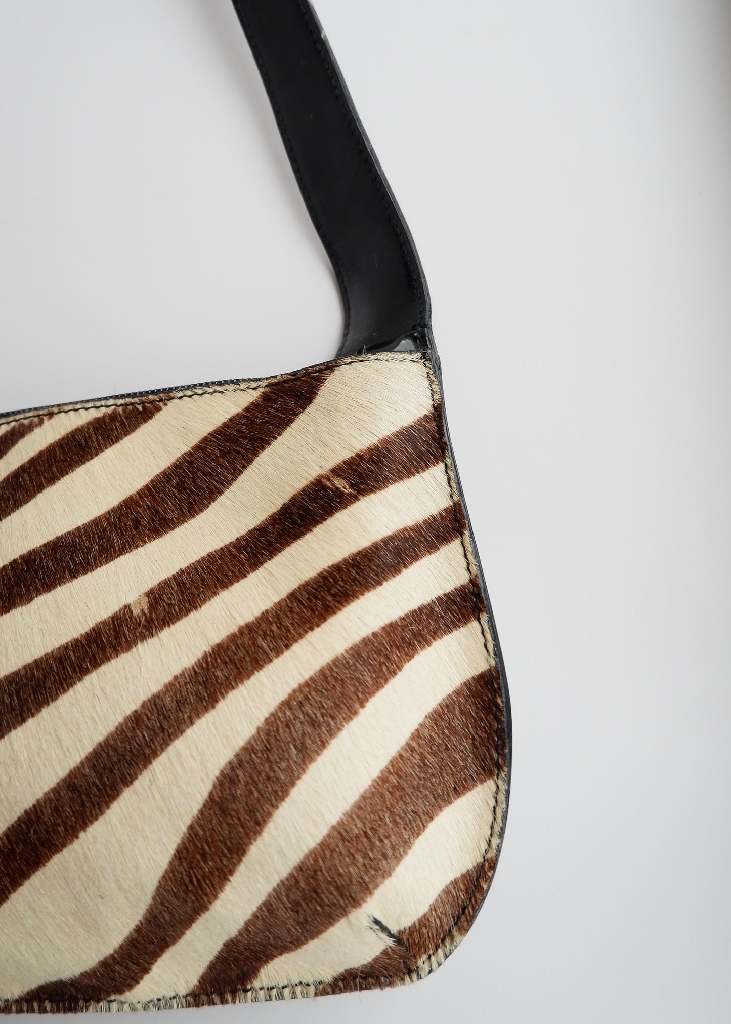 Authentic Preowned Furla Black/Brown/Cream Zebra Print Leather/Pony Hair Bag