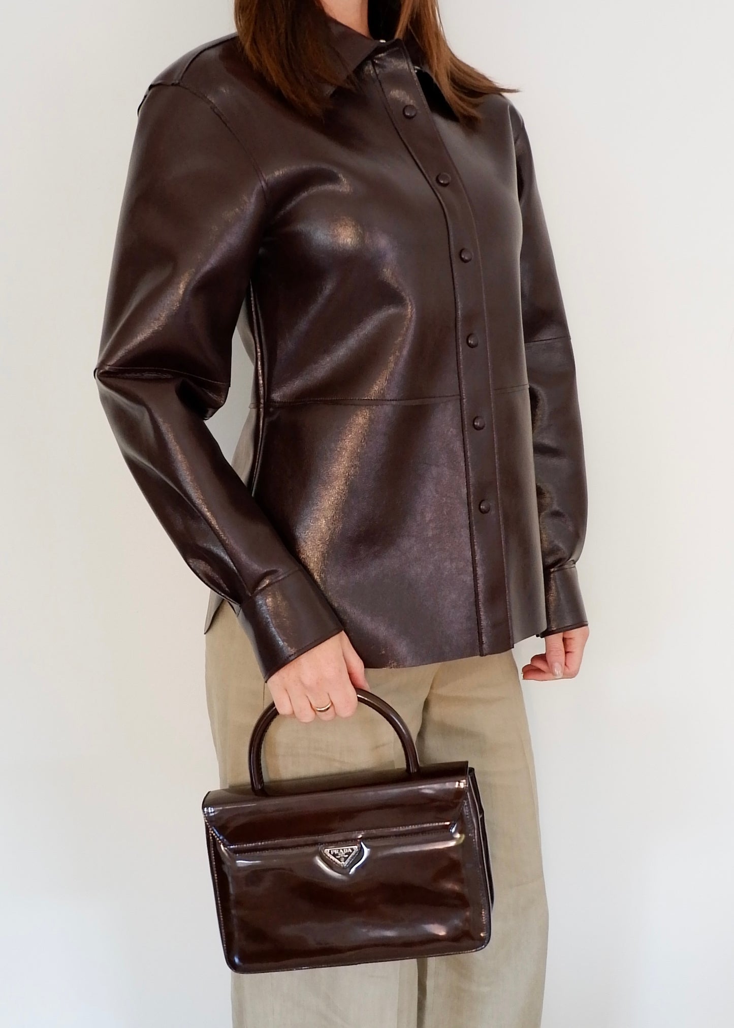 Authentic Preowned Prada Brown Patent Leather Top Handle Bag