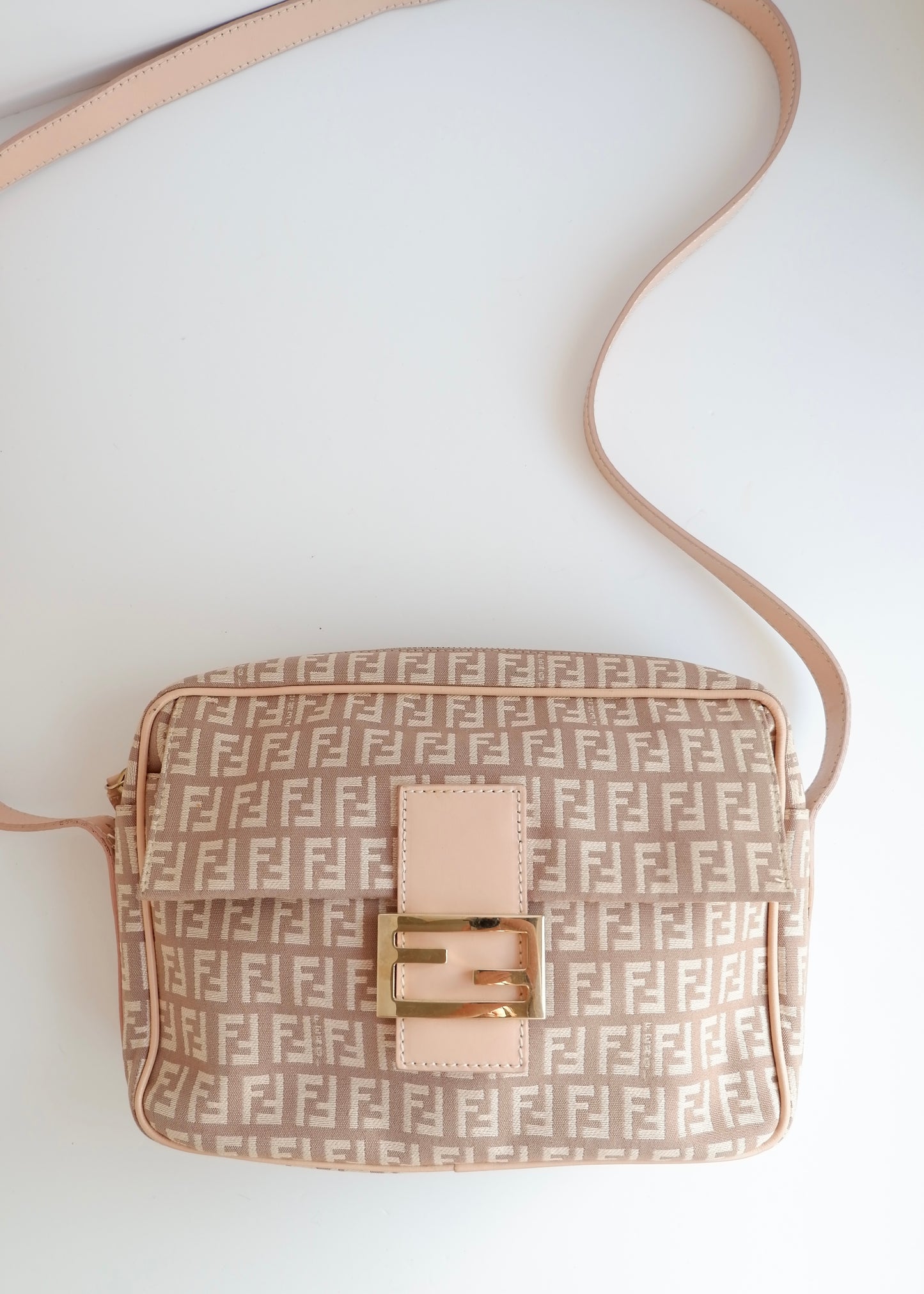 Authentic Preowned Fendi Pink Zucchino Canvas/ Leather Crossbody Bag