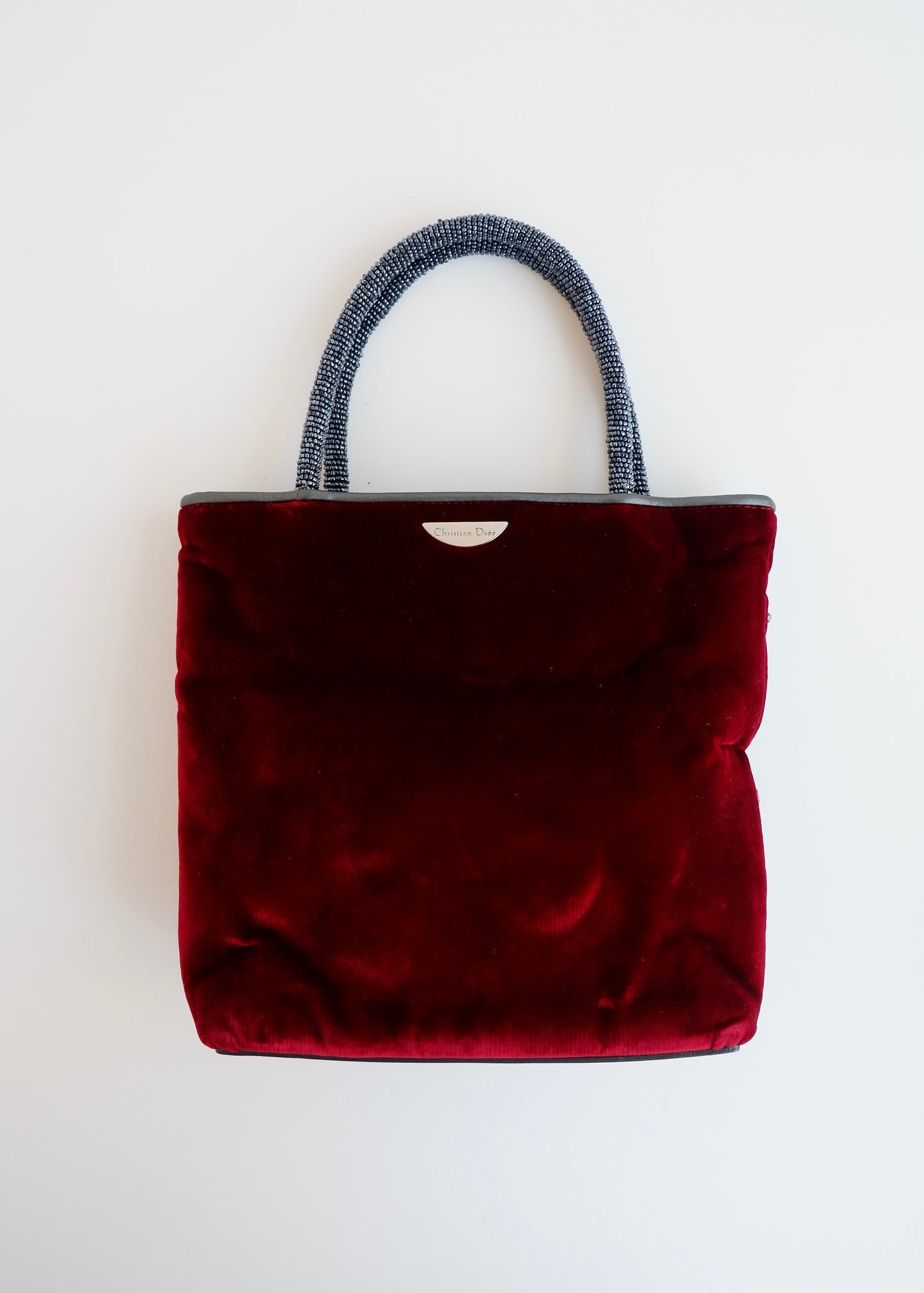 Authentic Preowned Vintage Christian Dior Burdgundy Velvet Embellished Sparkly Top Handle Bag