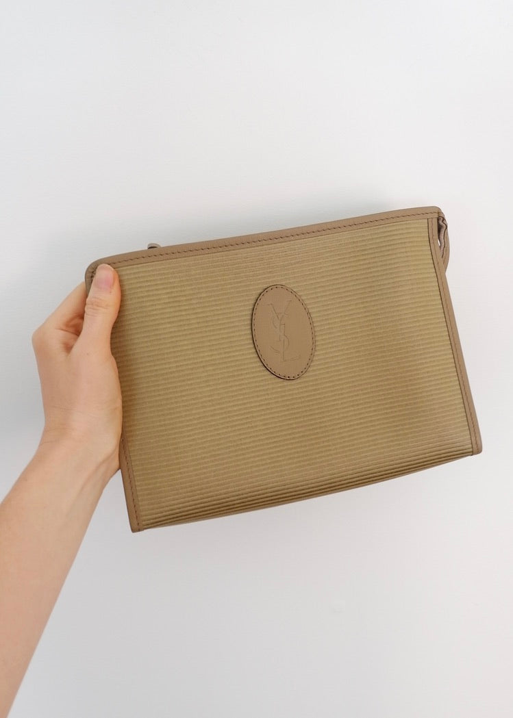 Authentic Preowned Vintage YSL Yves Saint Laurent Beige Coated Canvas Pouch