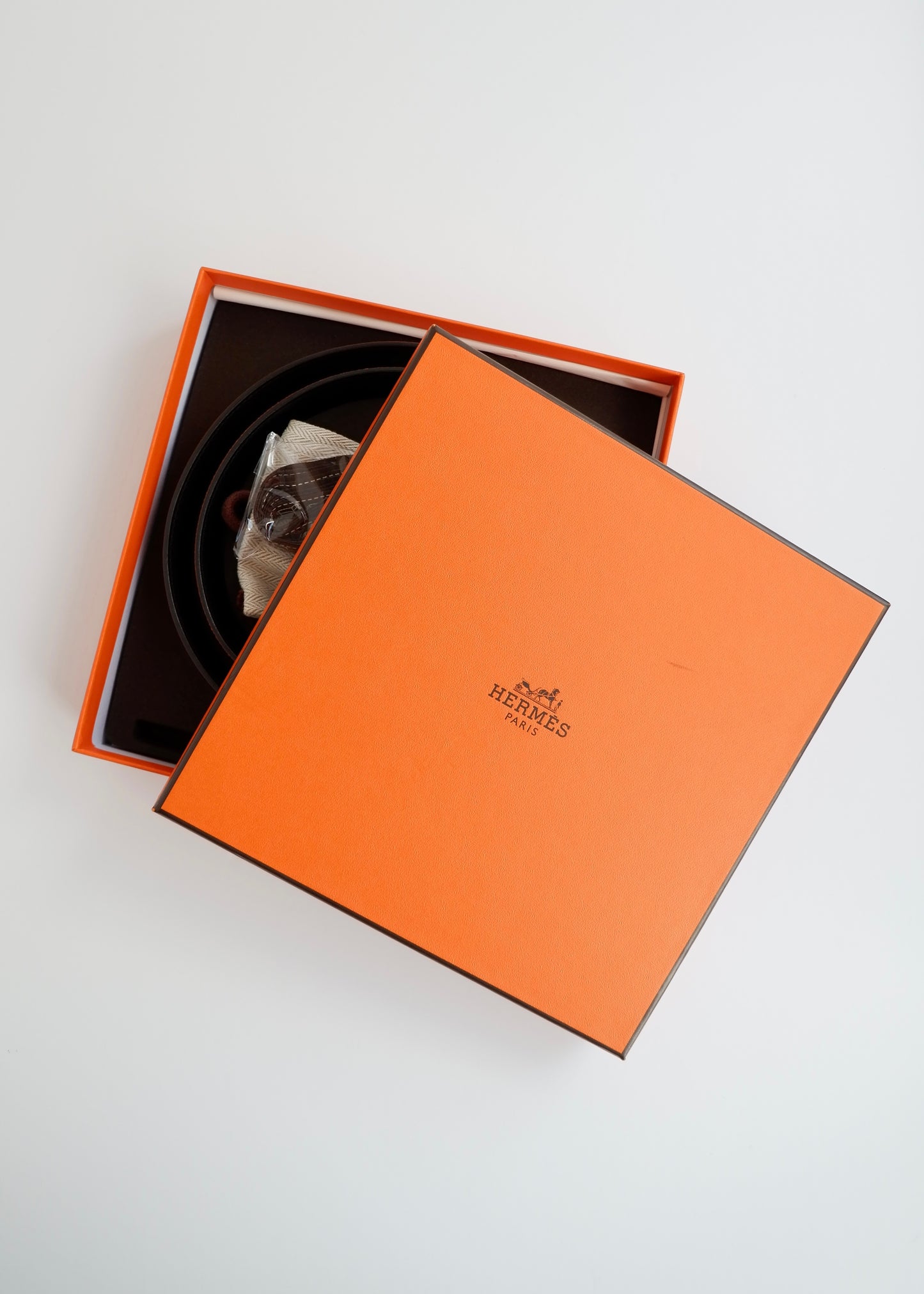 Authentic Preowned Hermes Black/ Orange Leather Martelee H Belt - 85