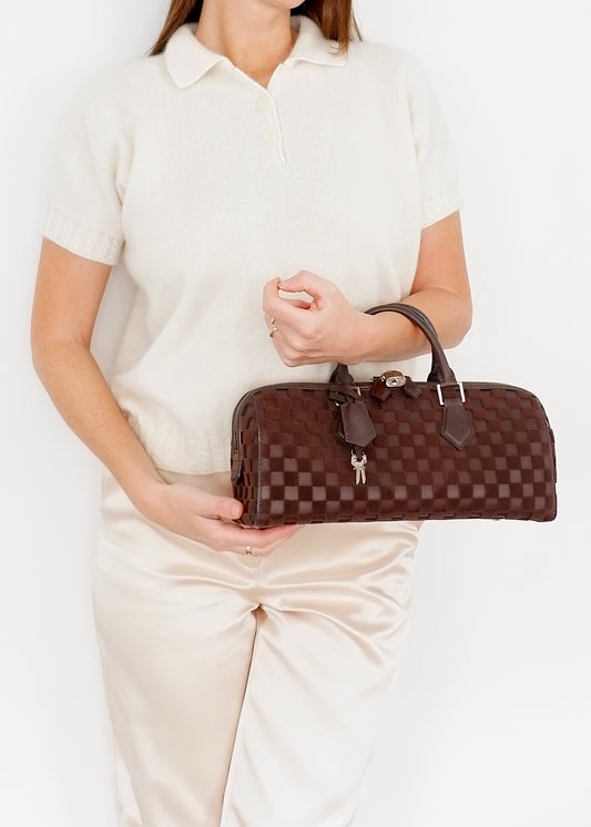 Authentic Preowned Louis Vuitton Damier Cubic Speedy East West Leather Brown Special Edition (Spring 2013) Hand Bag
