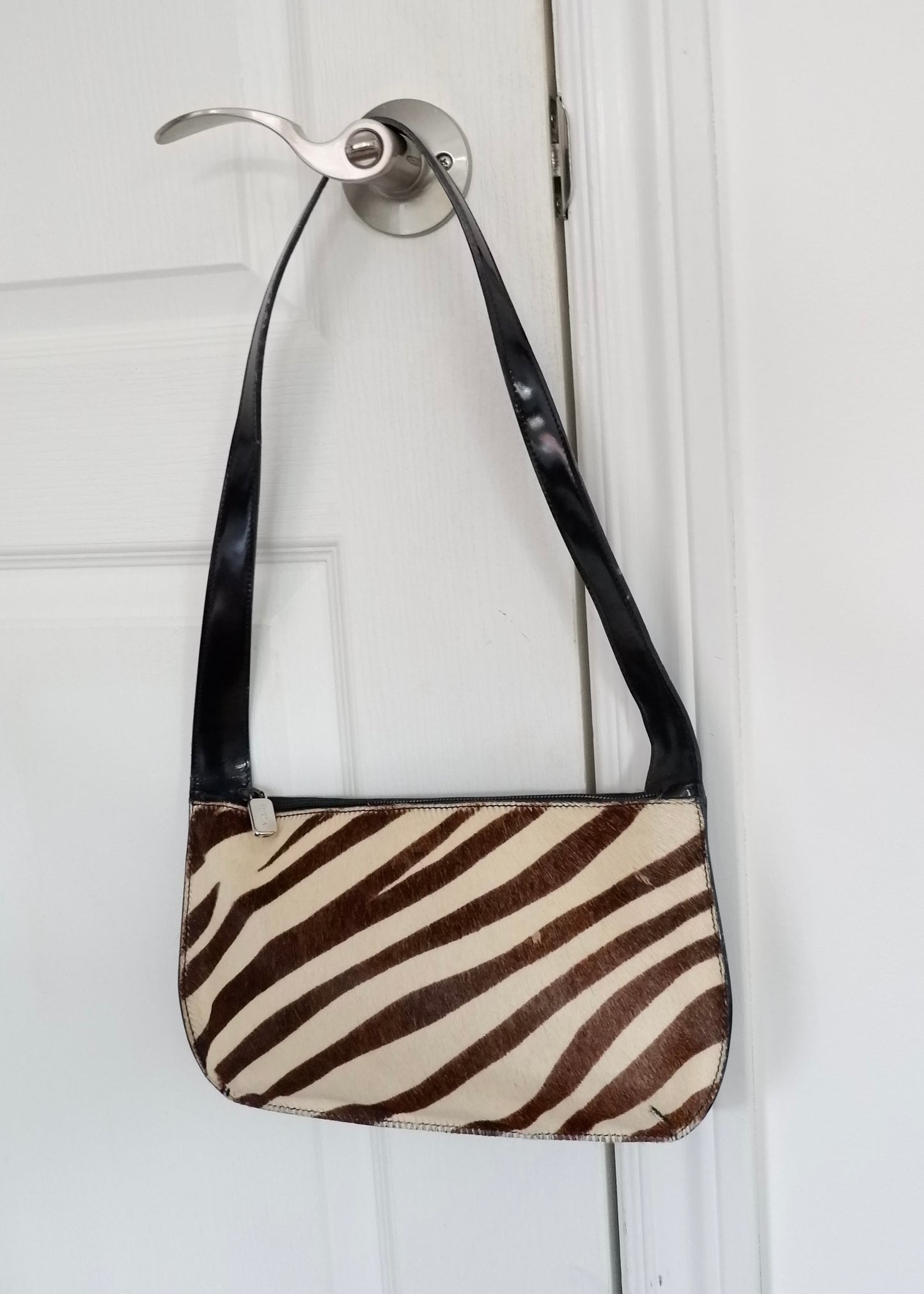 Authentic Preowned Furla Black/Brown/Cream Zebra Print Leather/Pony Hair Bag