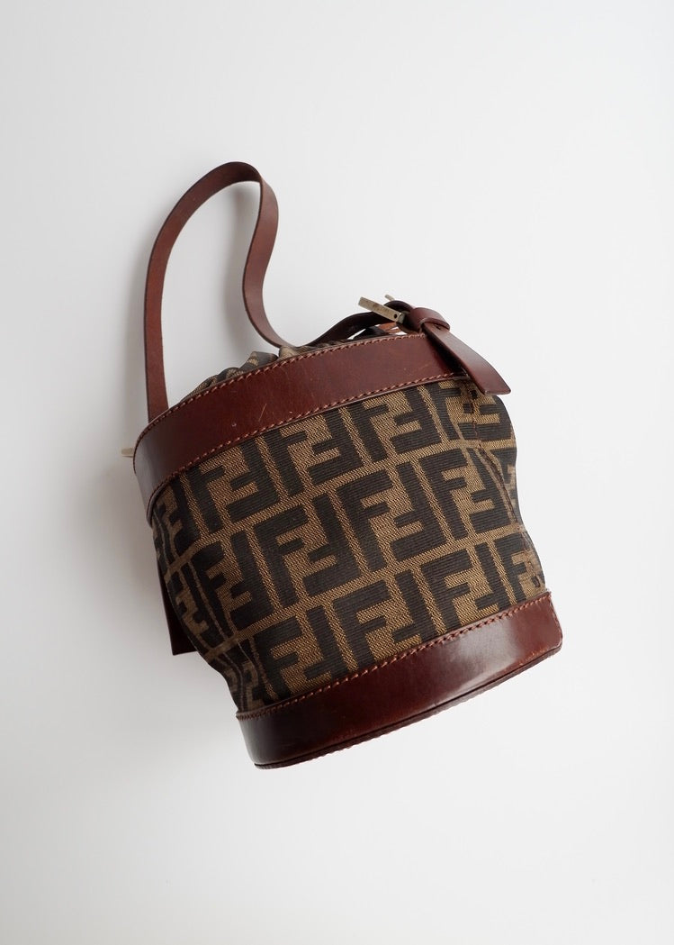 Authentic Preowned Vintage Fendi Brown Zucca Bucket Handbag