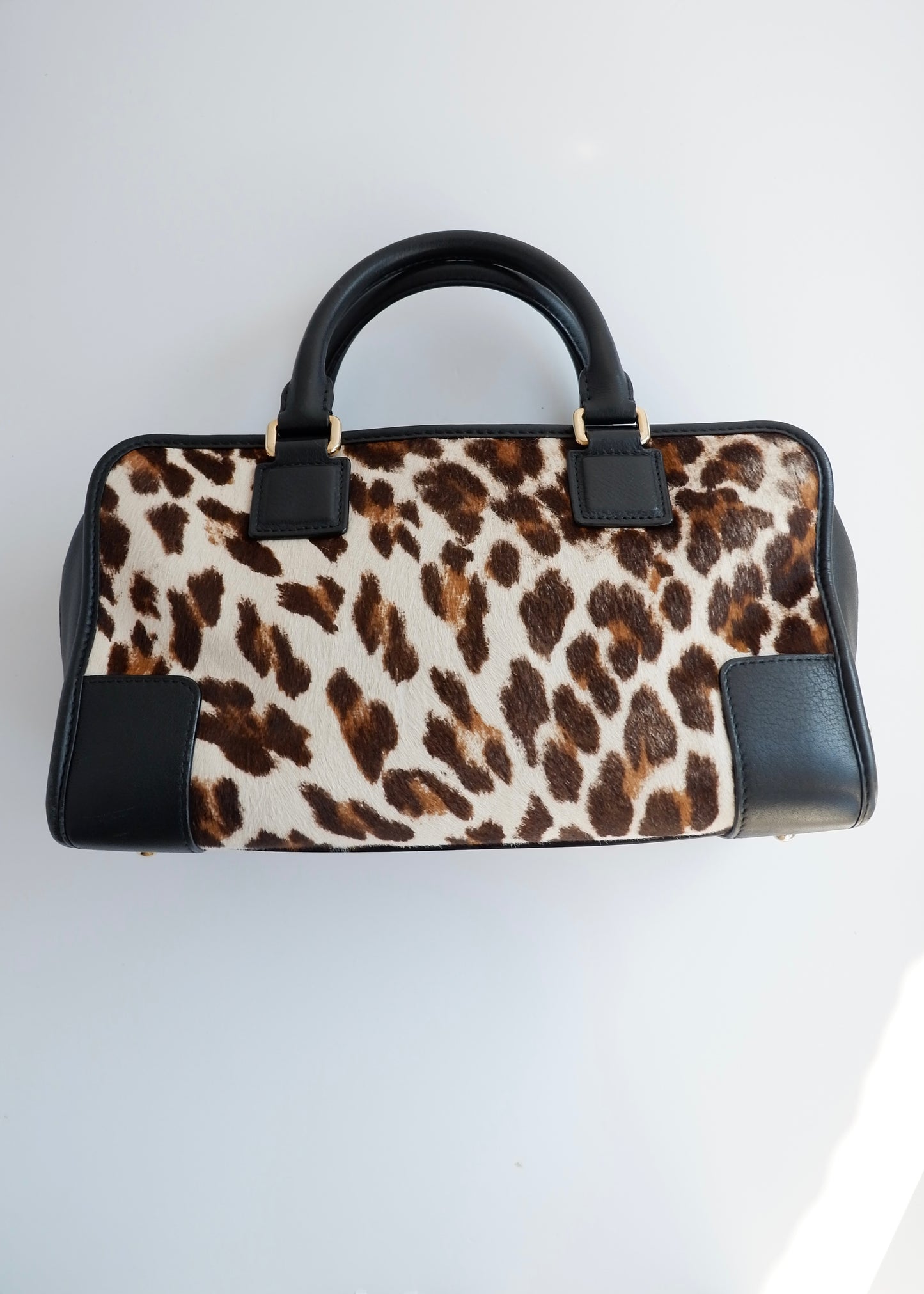 Authentic Preowned Loewe Black/Animal Print Pony Hair Amazona Bag