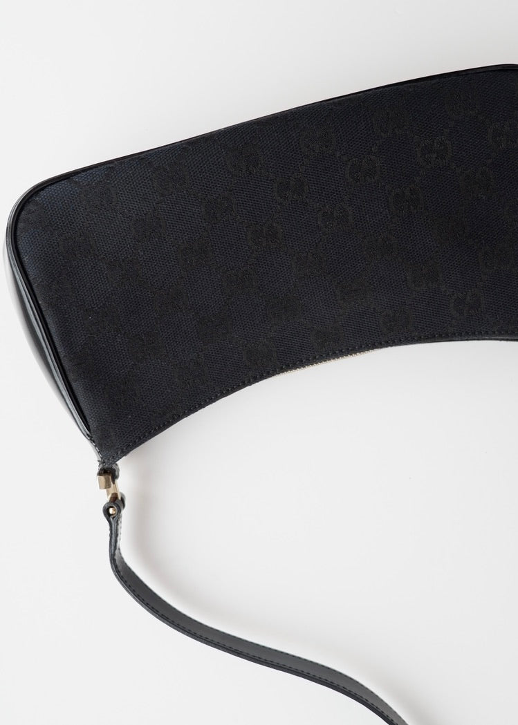 Authentic Preowned Gucci Black GG Canvas Patent Leather Shoulder Bag