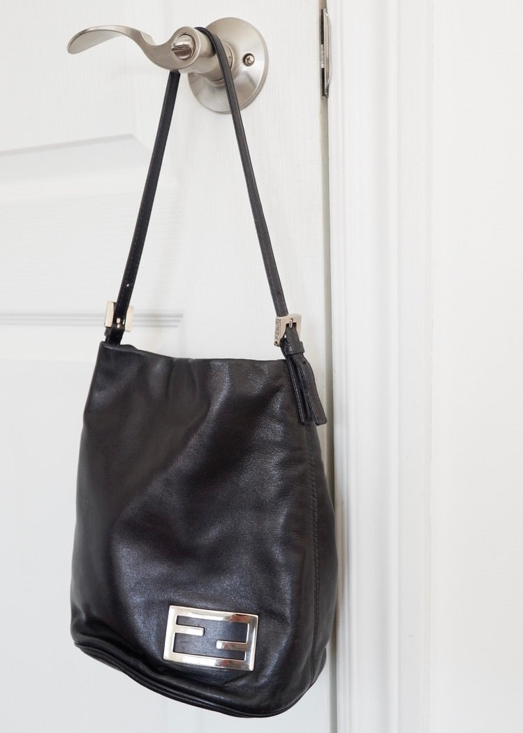 Authentic Preowned Fendi Black Leather FF Logo Bucket Shoulder Bag