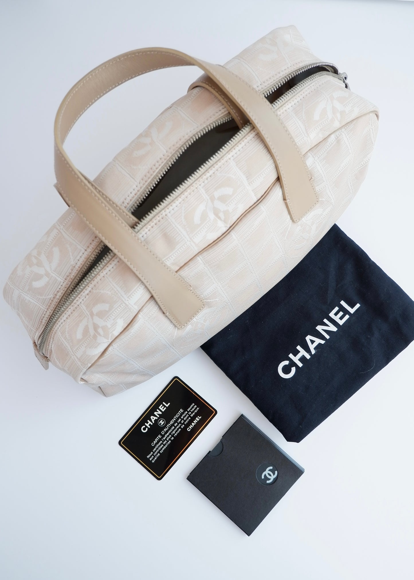 Authentic Preowned Chanel Beige Canvas/Leather New Travel Line Shoulder Bag
