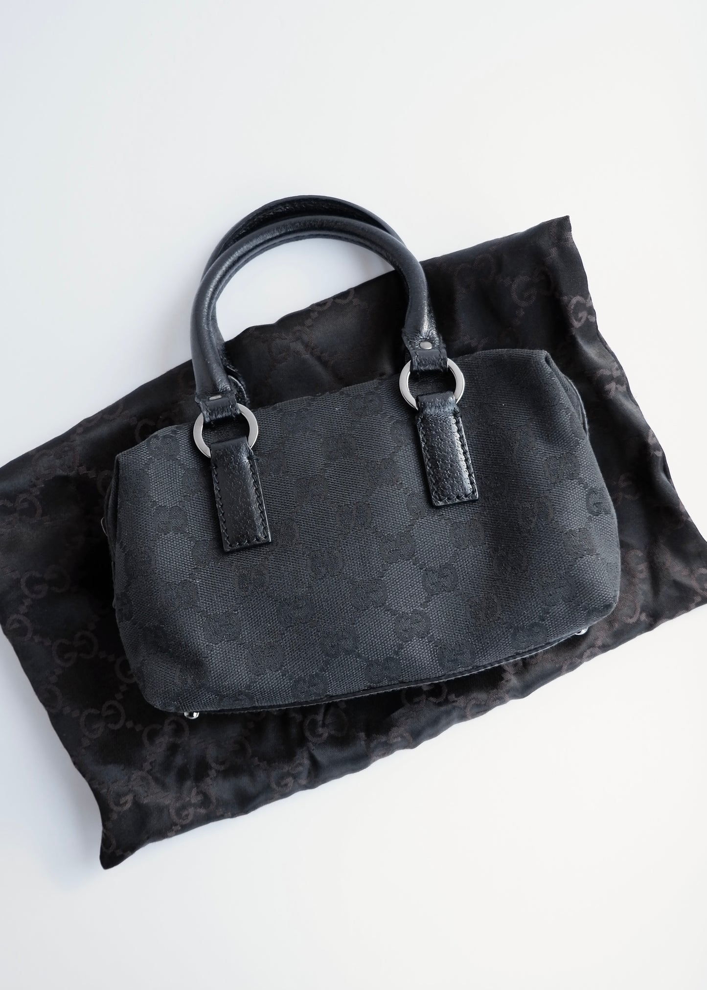 Authentic Preowned Gucci Black GG Canvas Mini Boston Bag