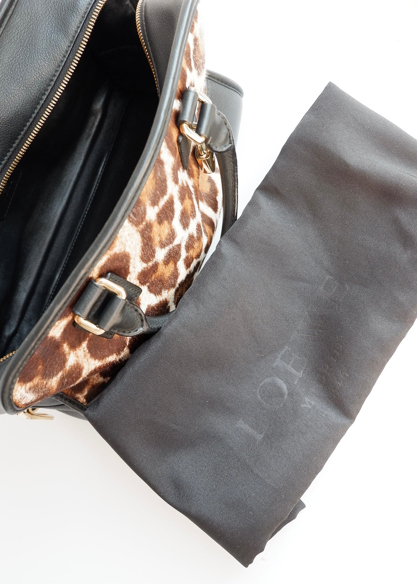 Authentic Preowned Loewe Black/Animal Print Pony Hair Amazona Bag