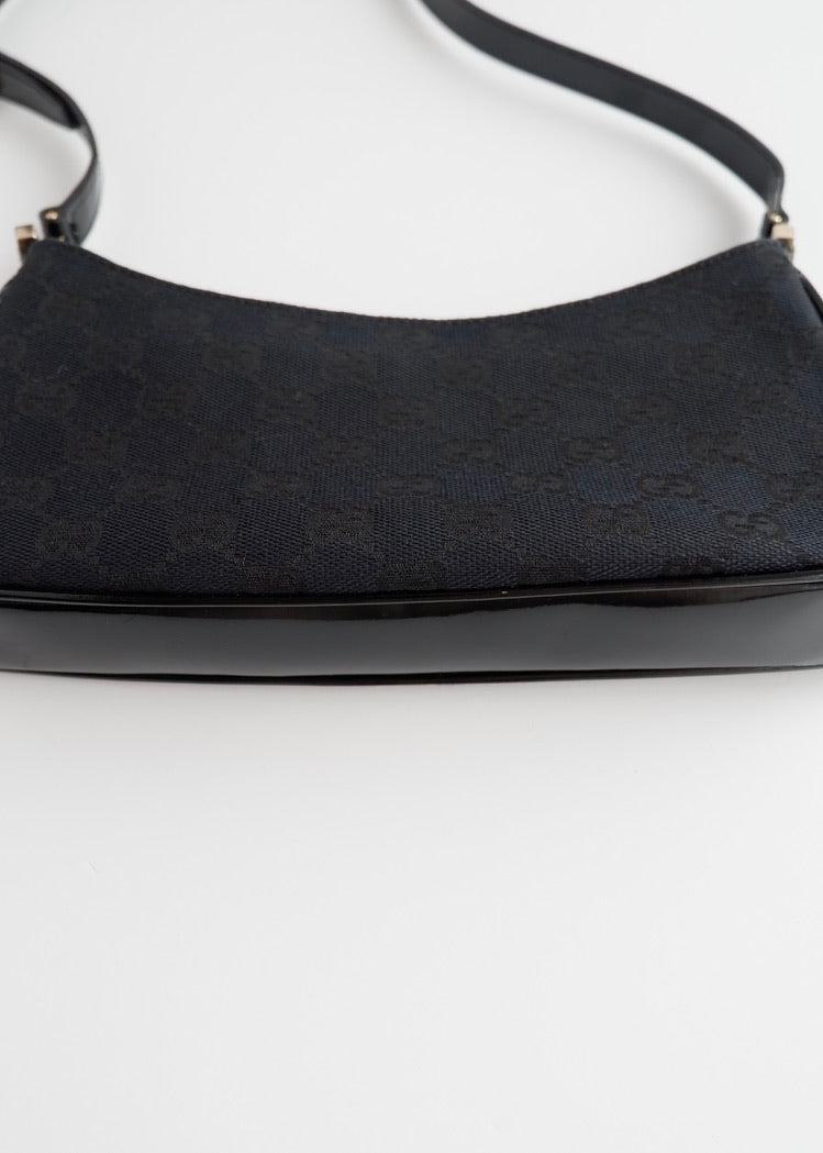 Authentic Preowned Gucci Black GG Canvas Patent Leather Shoulder Bag