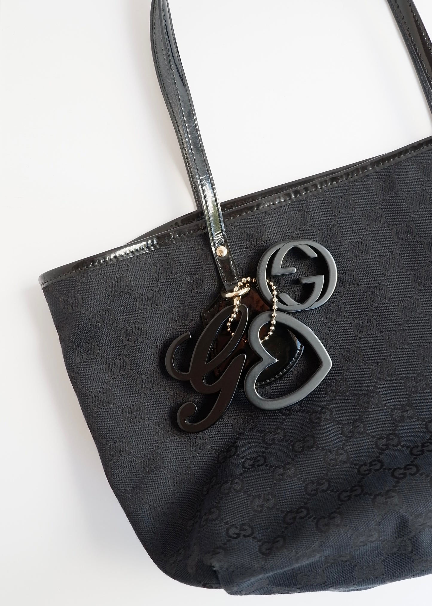 Authentic Preowned Gucci Black GG Canvas/Patent Leather Tote Bag