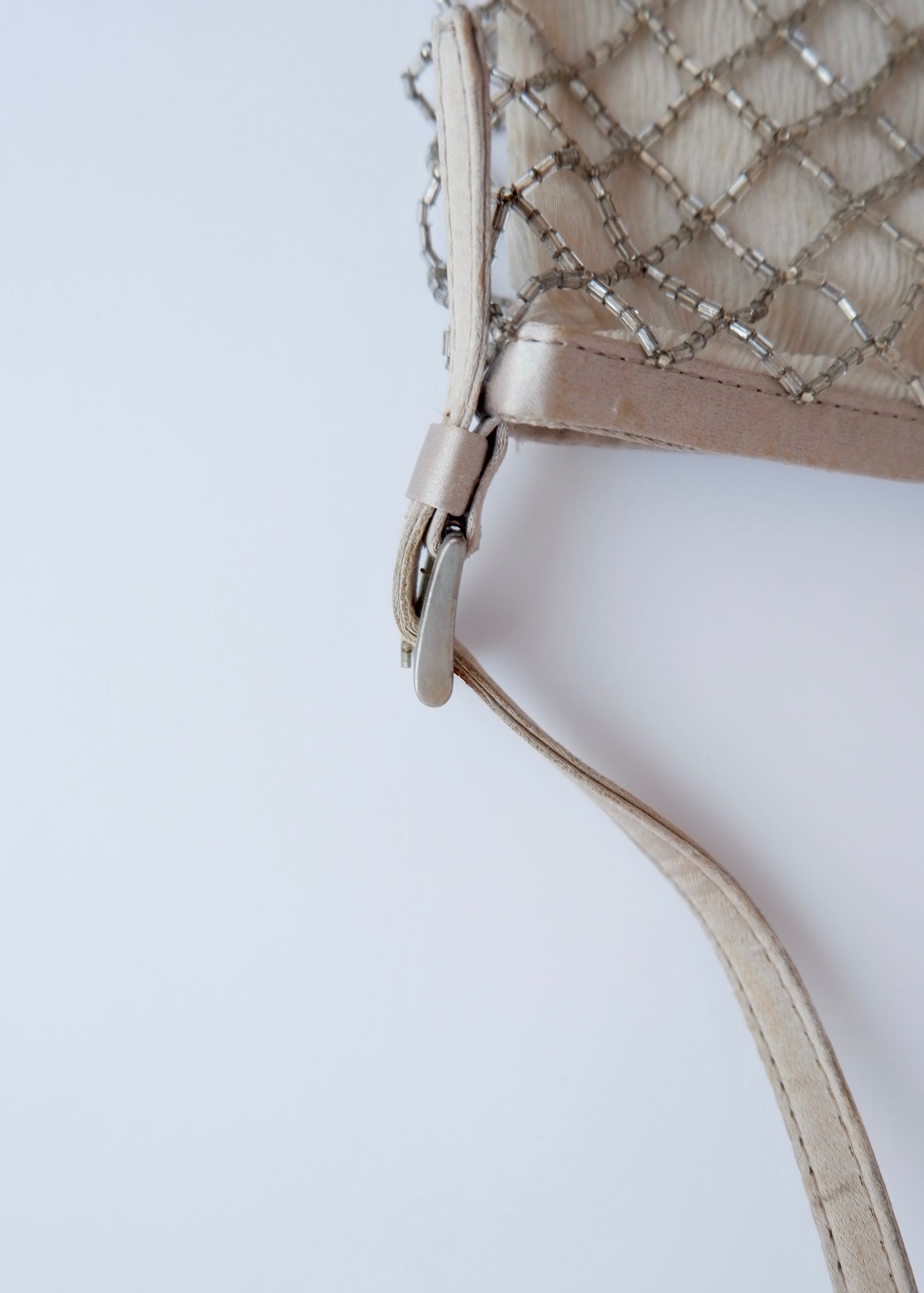 Authentic Preowned Prada Champagne Satin Beaded Shoulder Bag