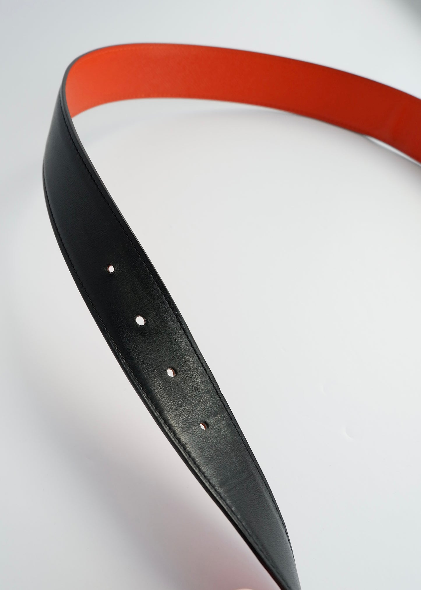 Authentic Preowned Hermes Black/ Orange Leather Martelee H Belt - 85