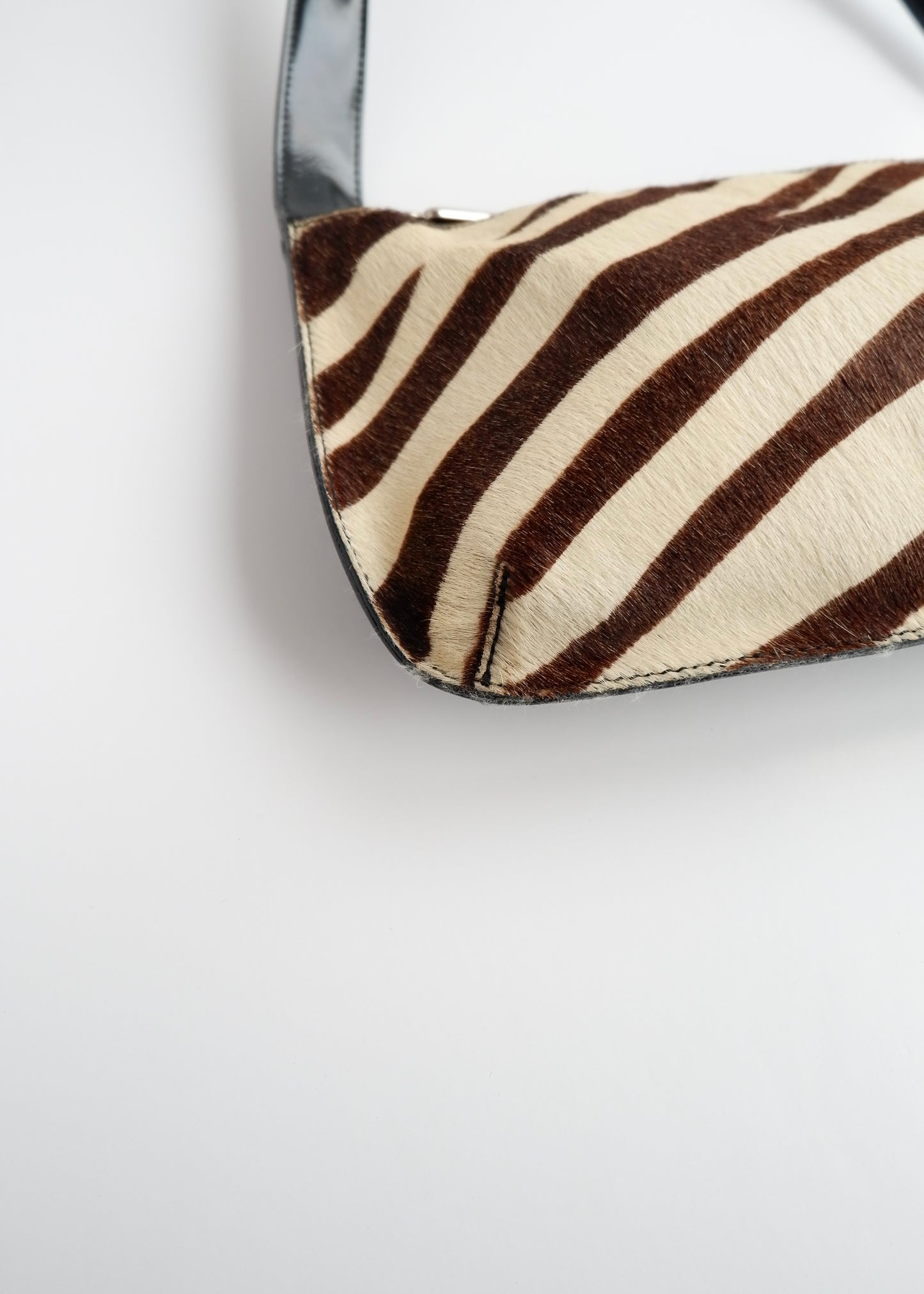 Authentic Preowned Furla Black/Brown/Cream Zebra Print Leather/Pony Hair Bag