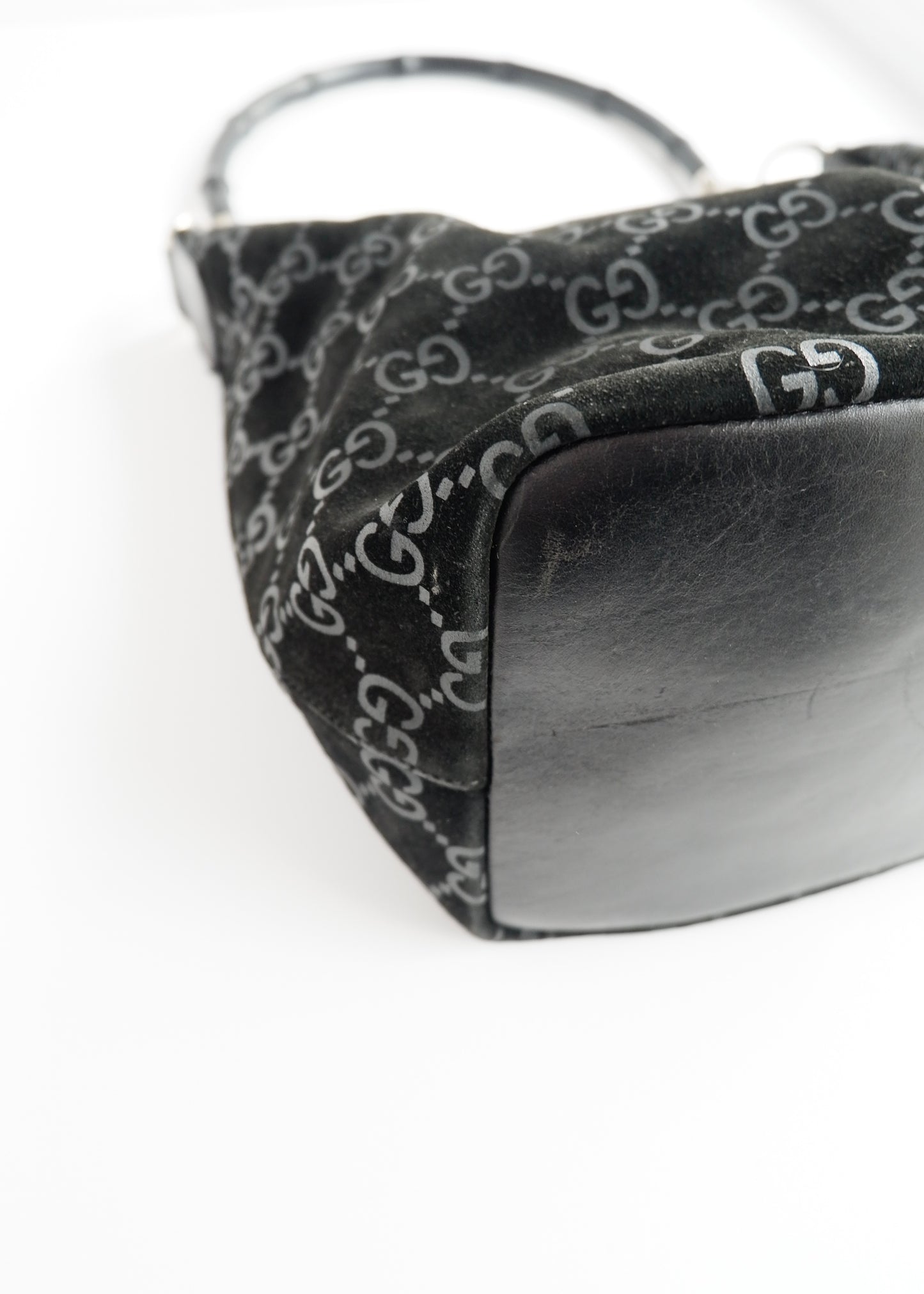 Authentic Preowned Gucci Black Suede Bamboo Handle Shoulder Bag